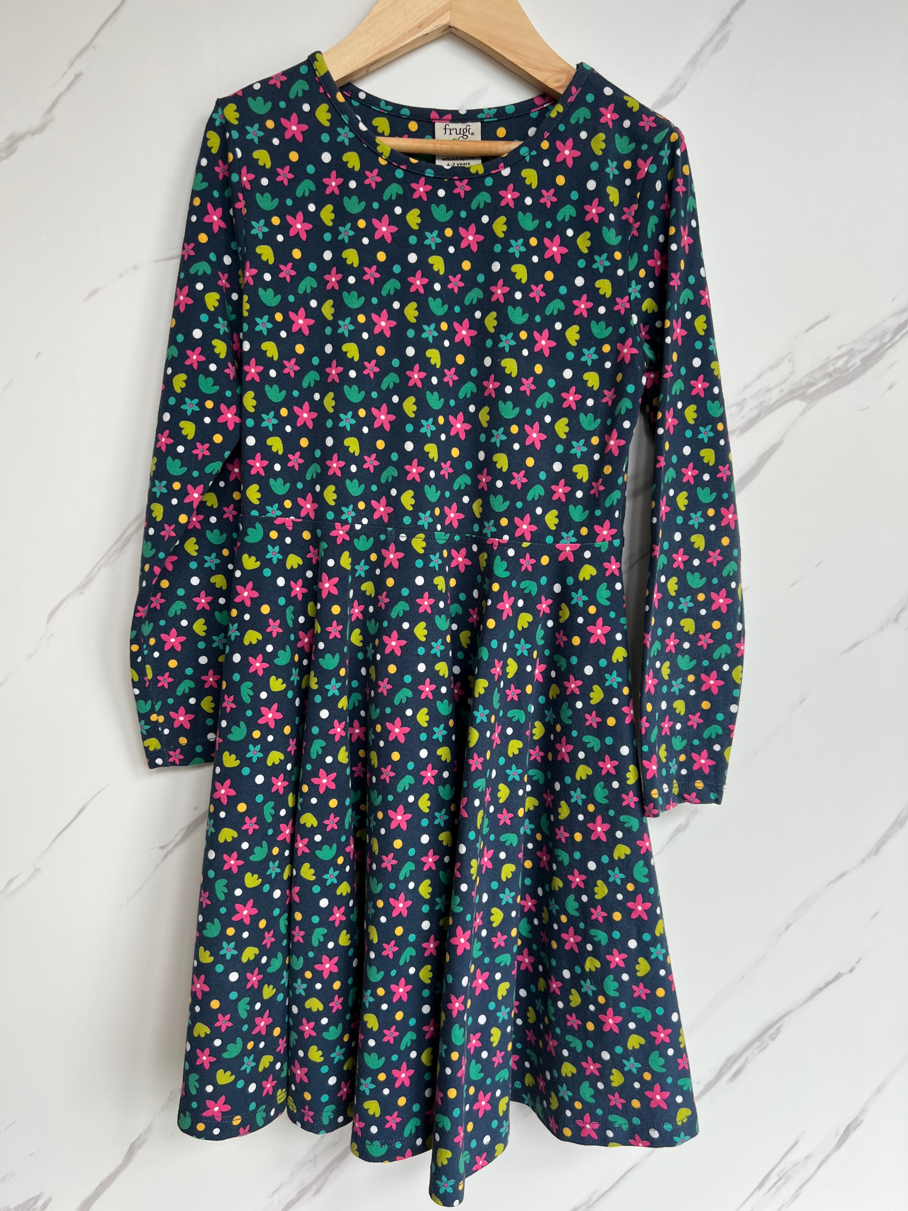 Frugi Navy Floral Skater Dress Age 6-7 Years