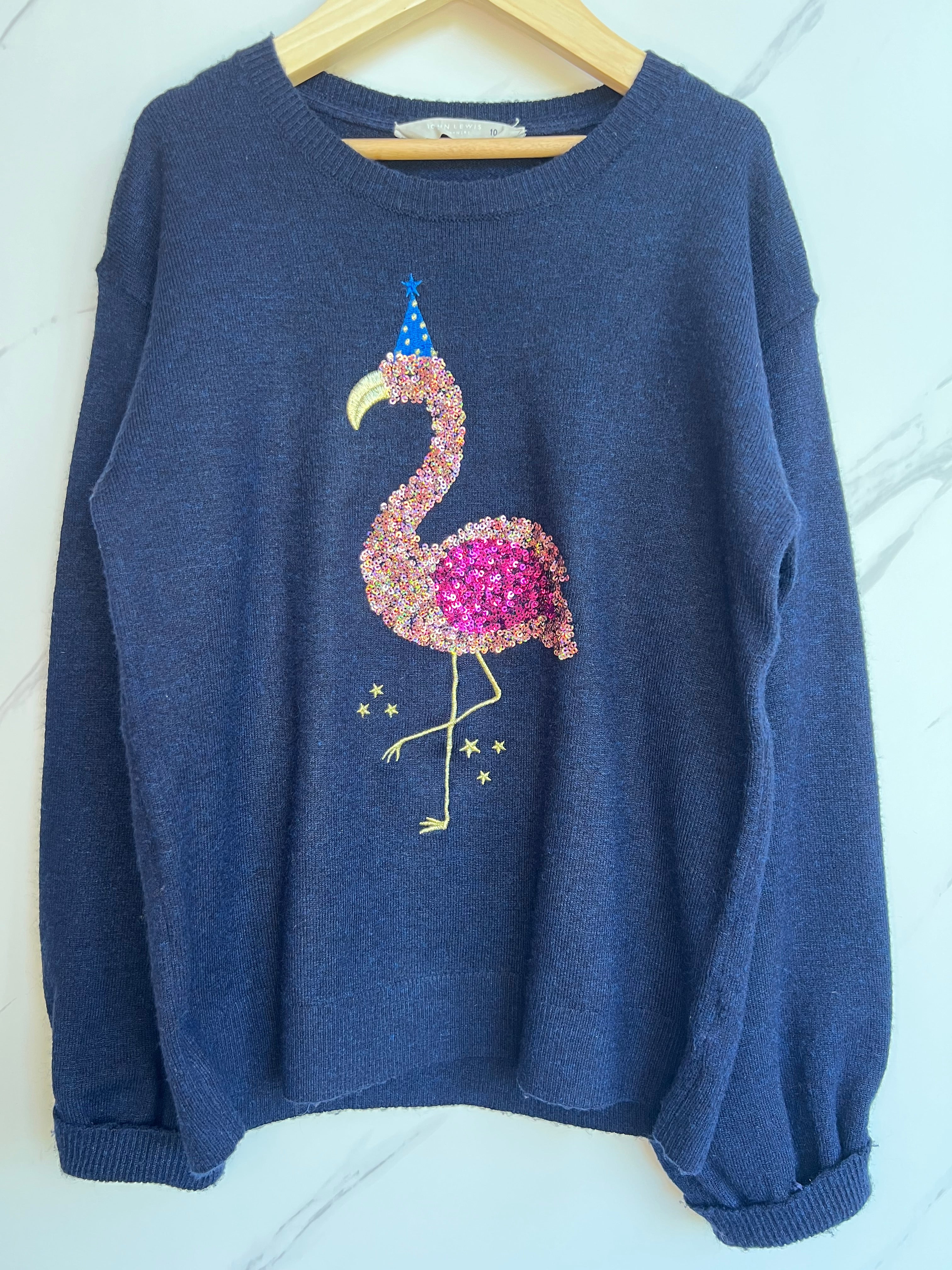 John Lewis Navy Party Flamingo Jumper Age 9-10 Years