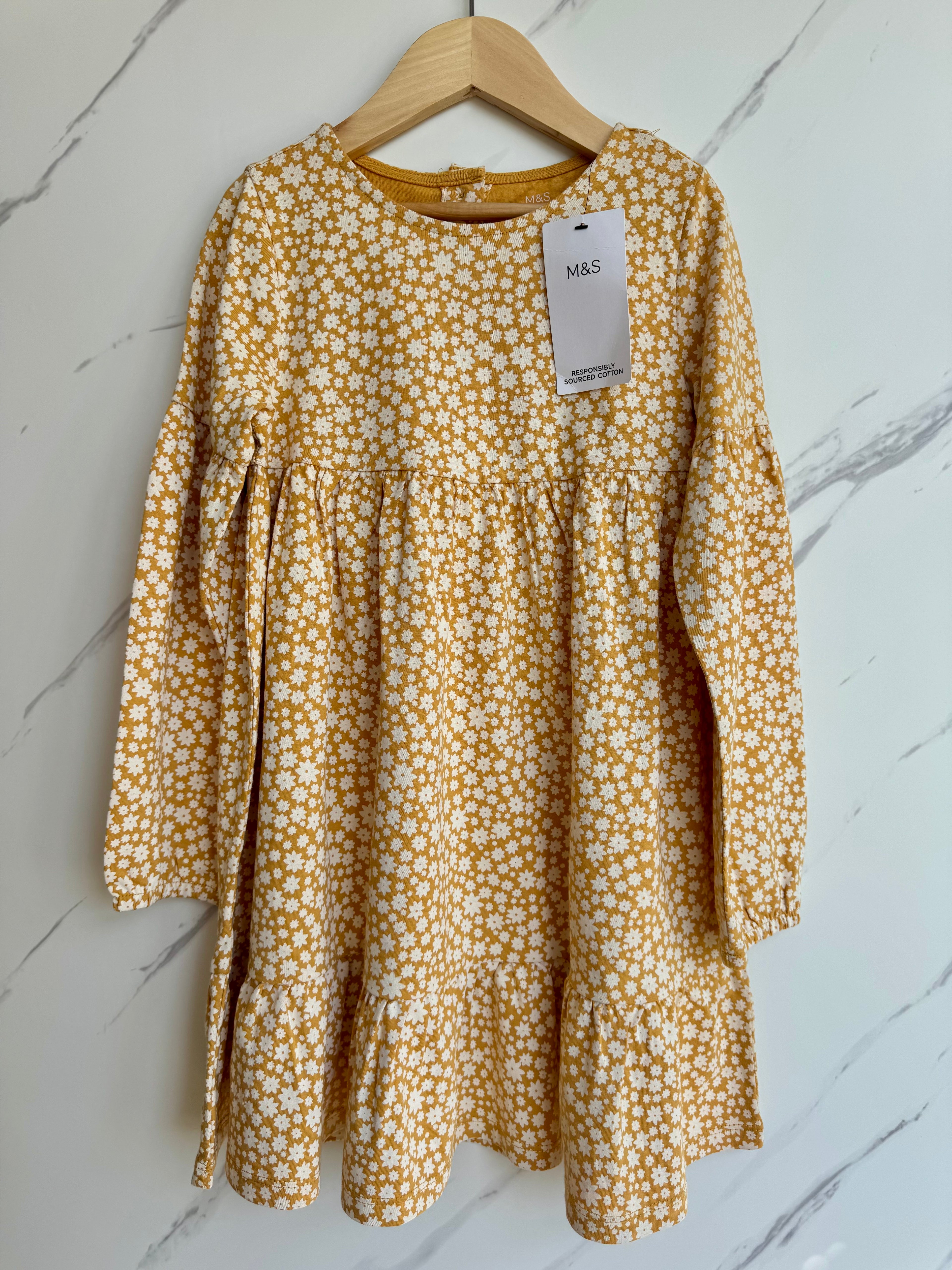 M&S Mustard Floral Dress Age 6-7 Years