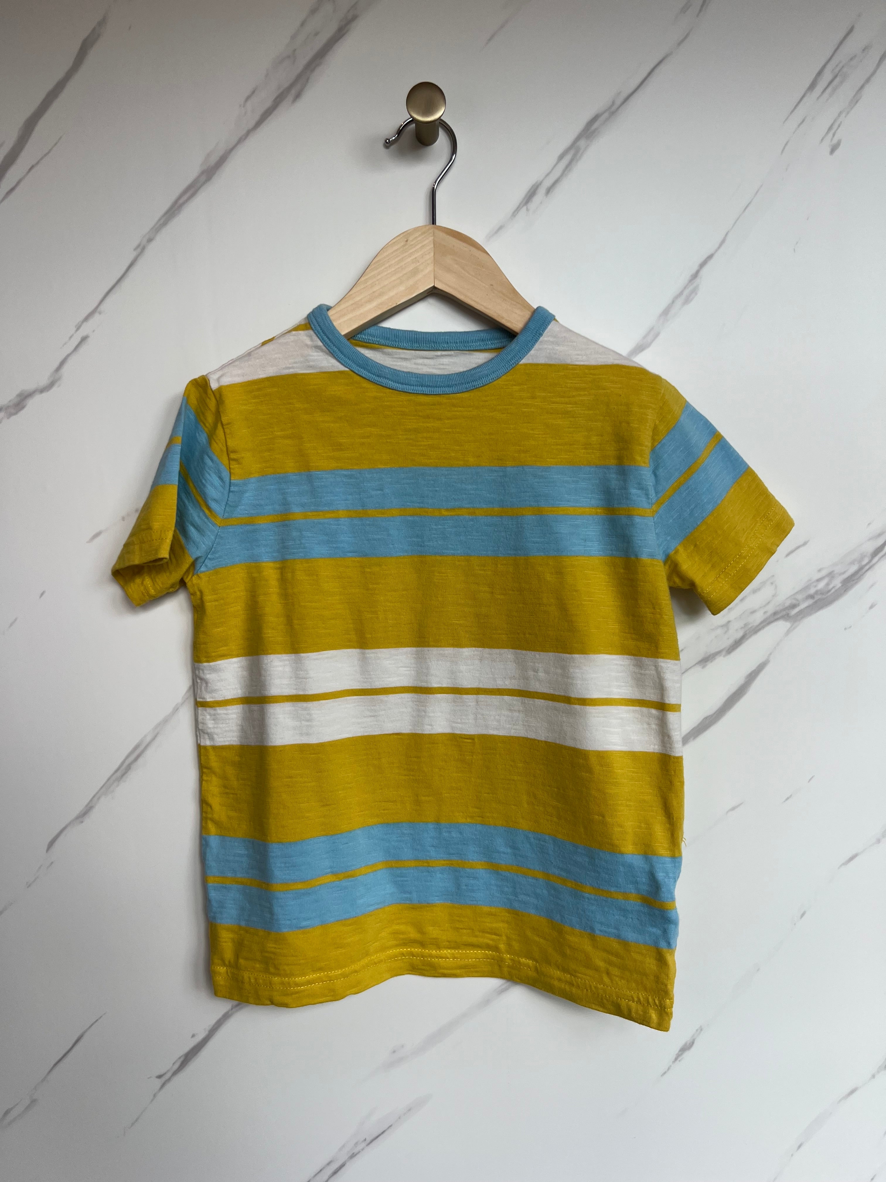 Boden Yellow, Turquoise & White Striped T-Shirt Age 5-6 Years