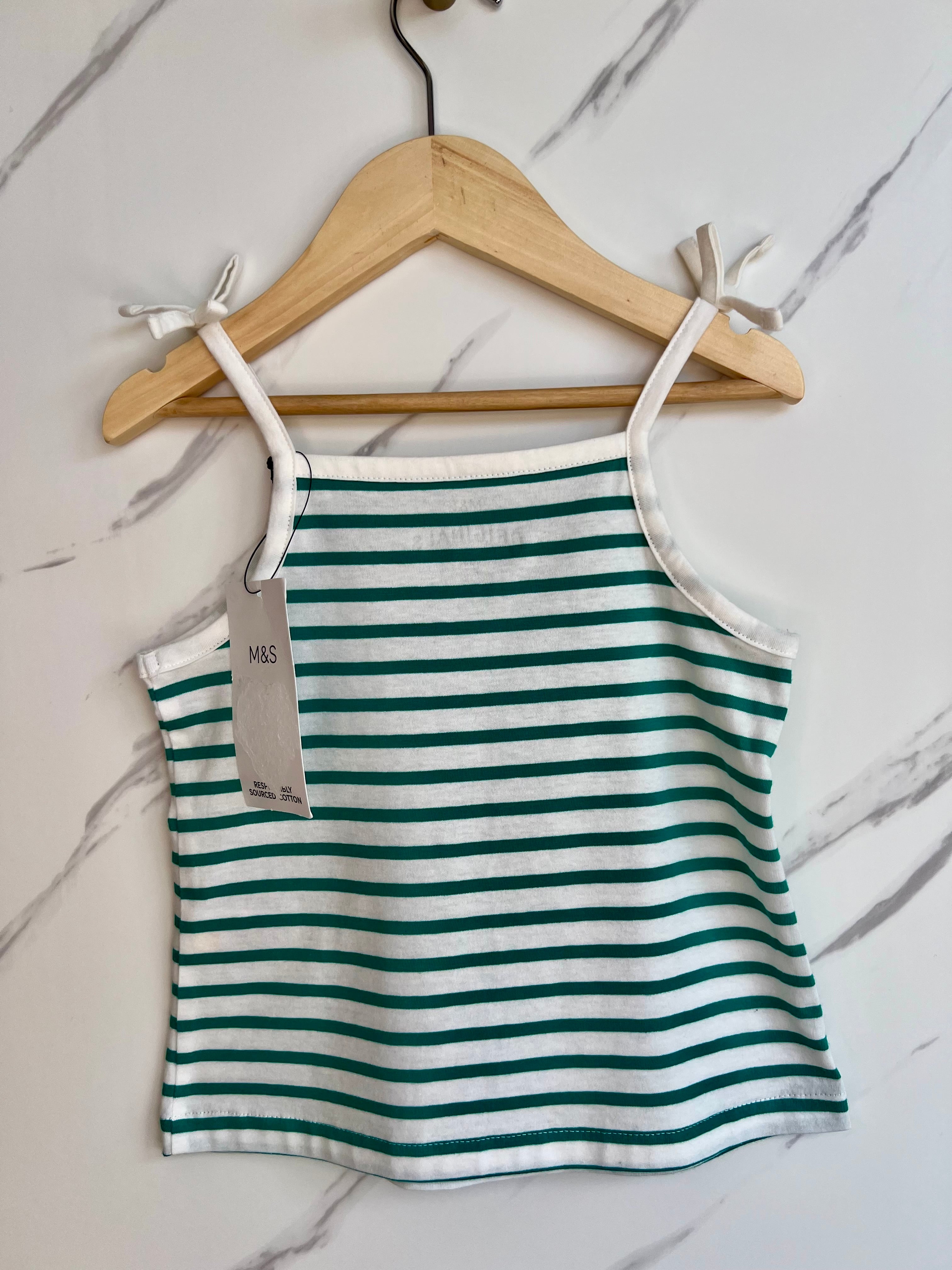 M&S White and Green Striped Vest Top Age 3-4 Years