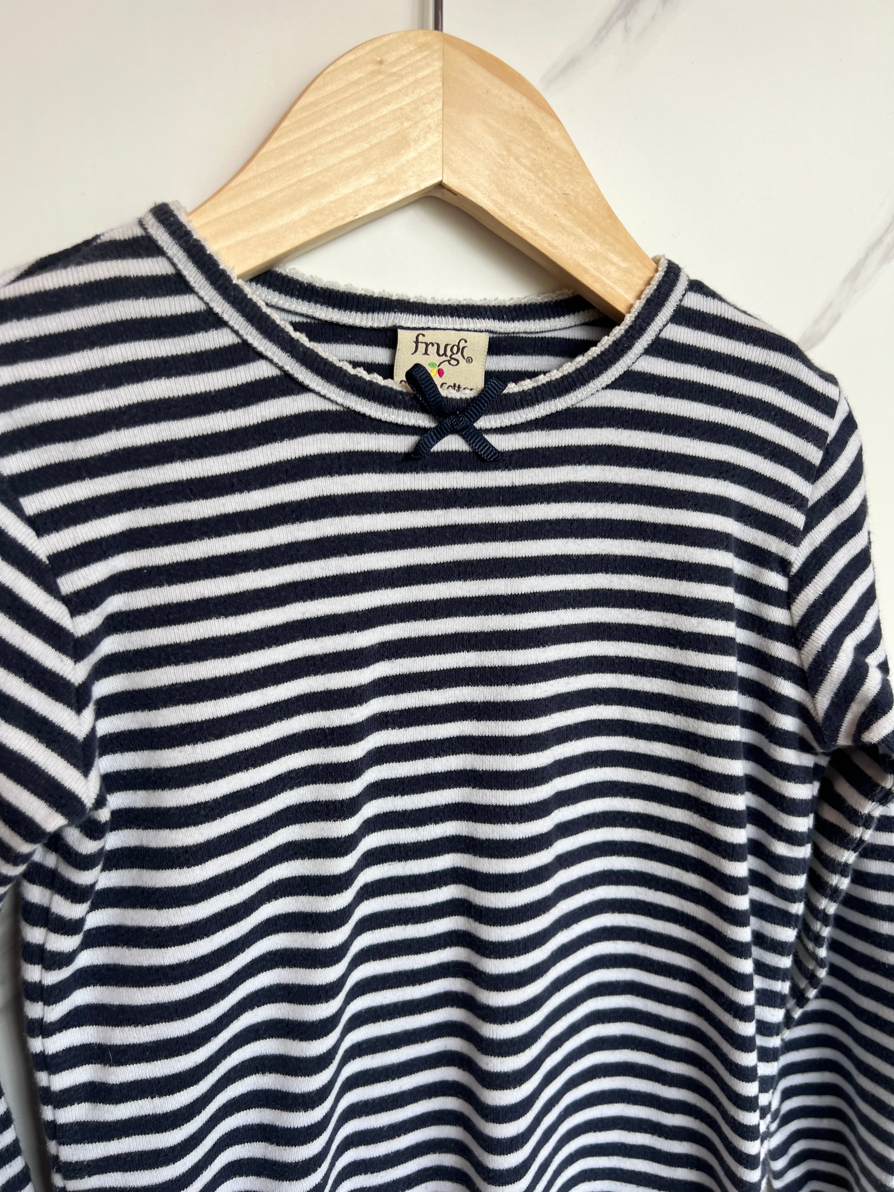 Frugi Navy & White Striped Pontelle Top Age 5-6 Years