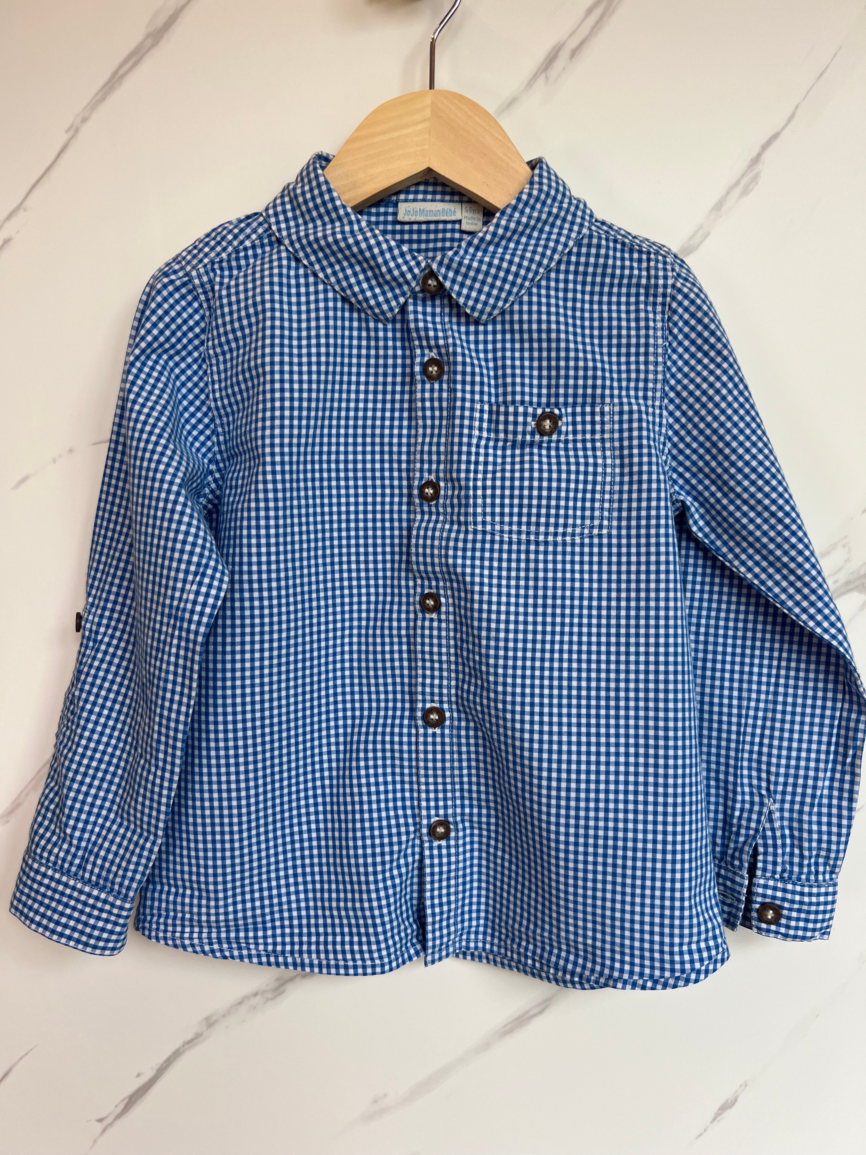 JoJo Maman Bebe Blue Checked Shirt Age 5-6 Years