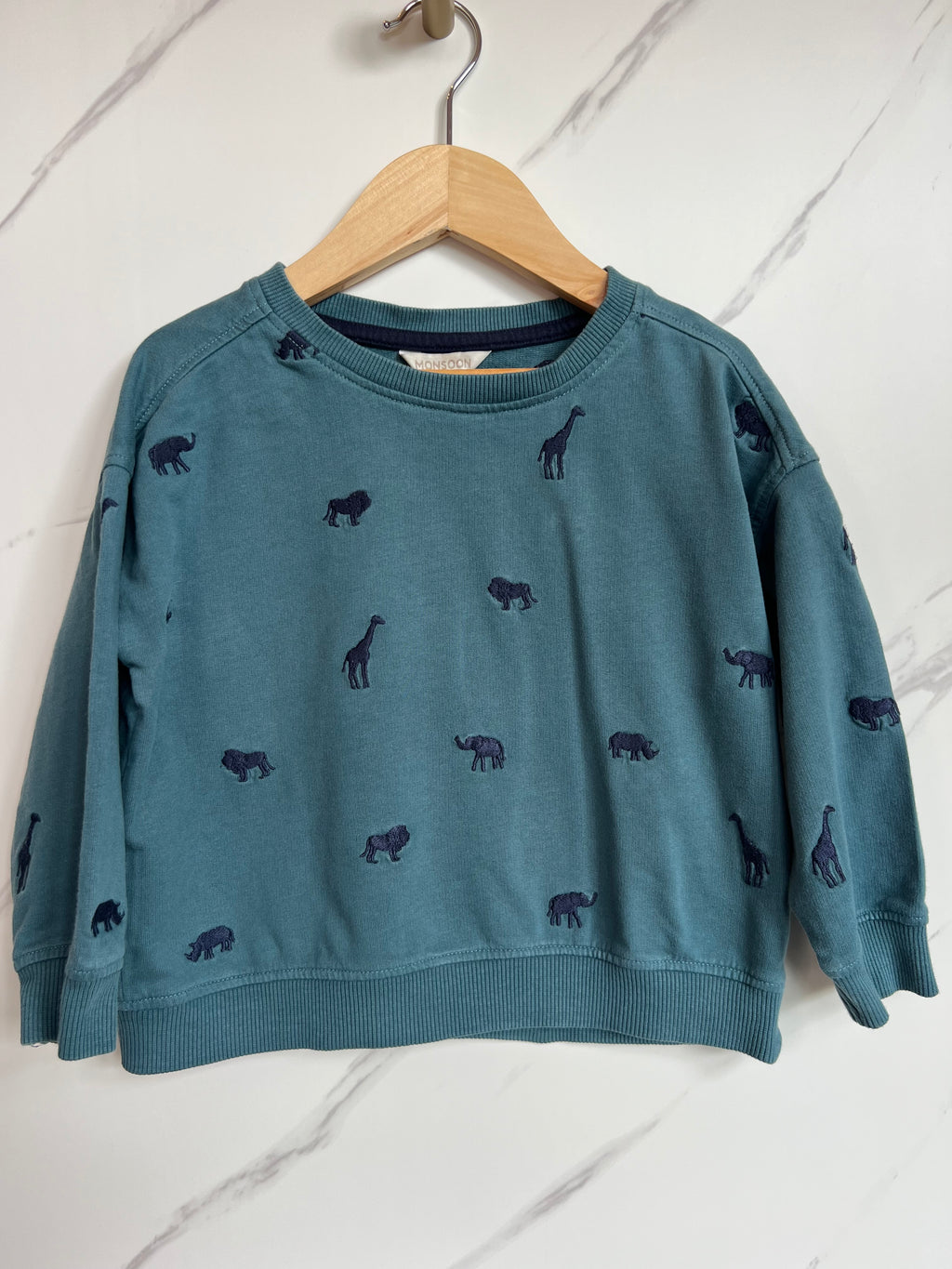Monsoon Green/Teal Safari Jumper Age 2-3 Years