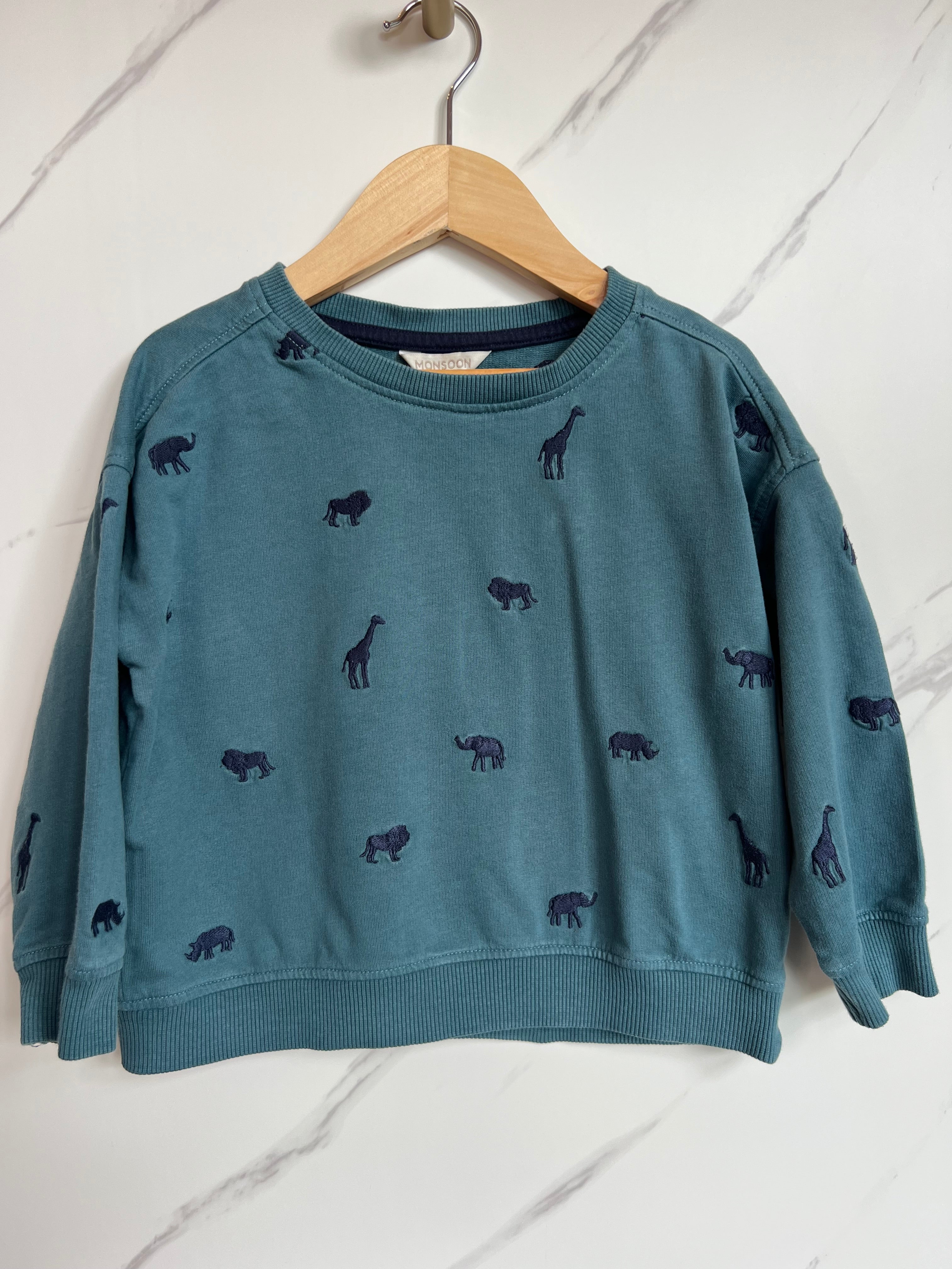 Monsoon Green/Teal Safari Jumper Age 2-3 Years