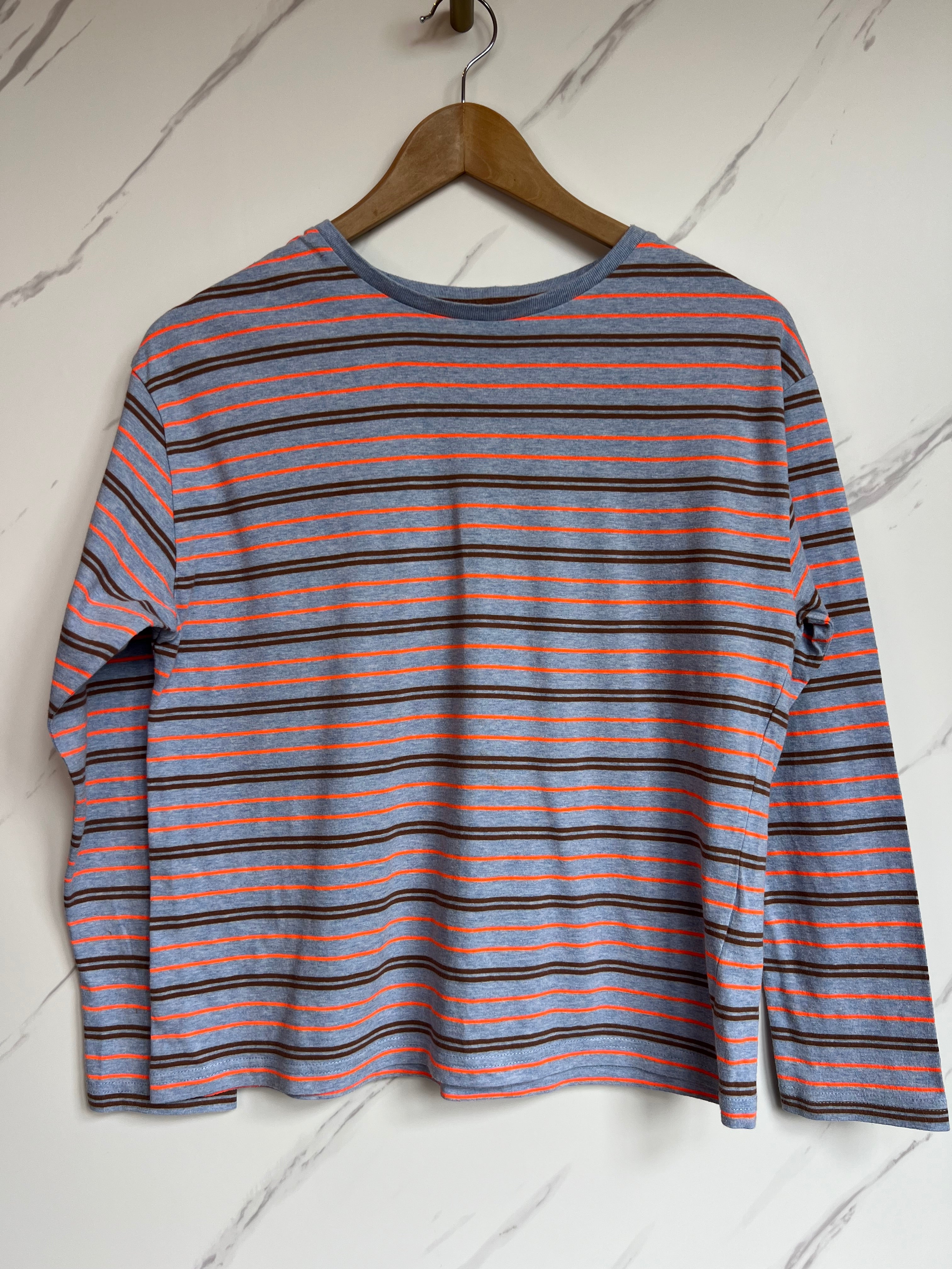 Boden Grey & Orange Striped Long-Sleeved Top Age 11-12 Years