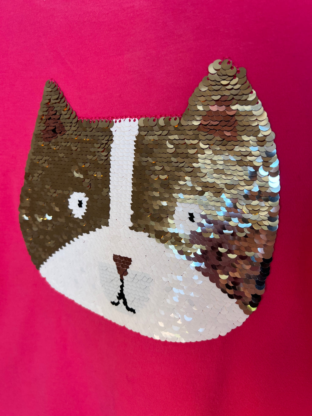 Joules Magenta Long-Sleeved Top with Sequinned Cat Age 8-9 Years