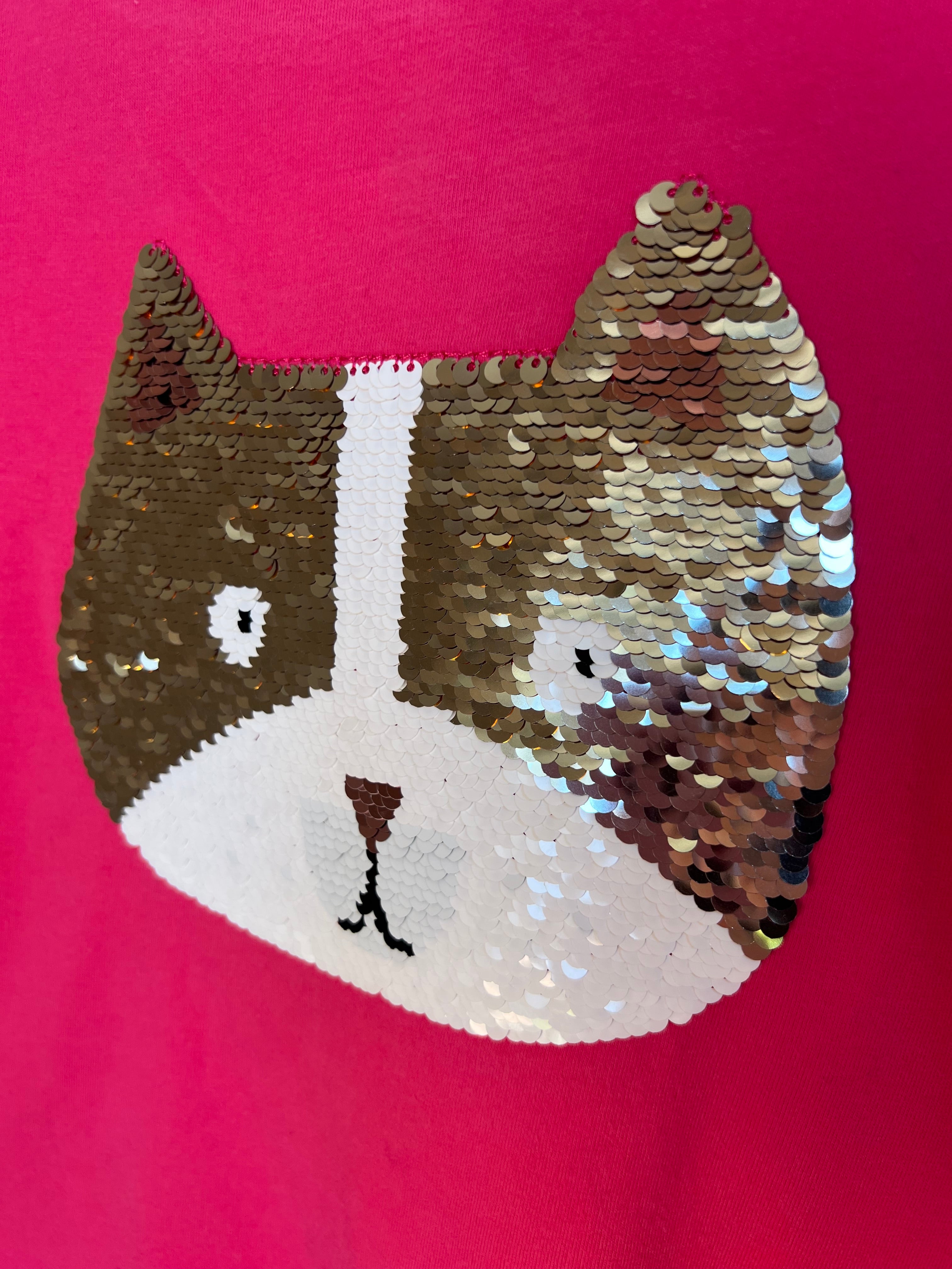 Joules Magenta Long-Sleeved Top with Sequinned Cat Age 8-9 Years