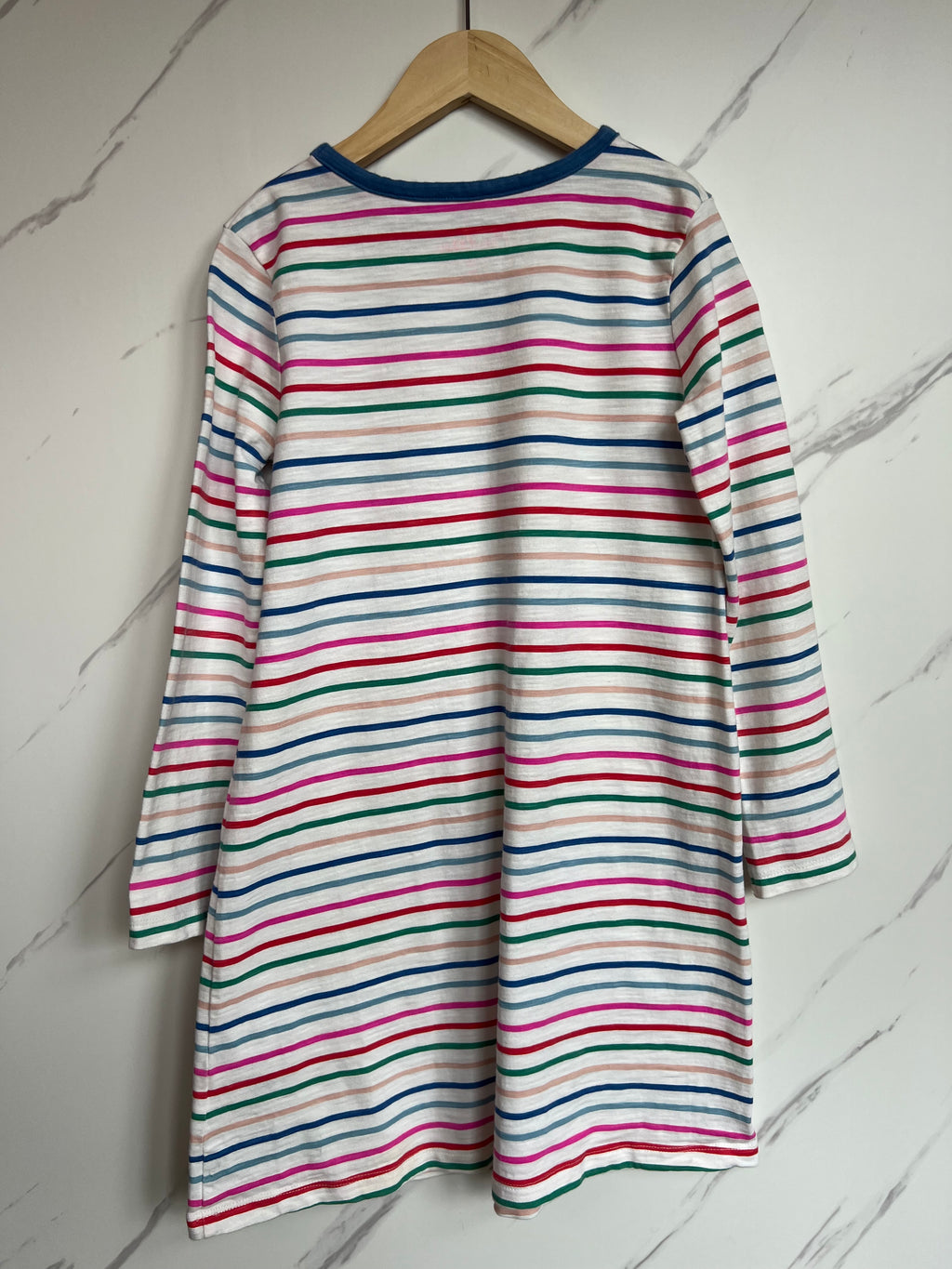 Boden White with Rainbow Stripes Long-Sleeved Dress Age 9-10 Years