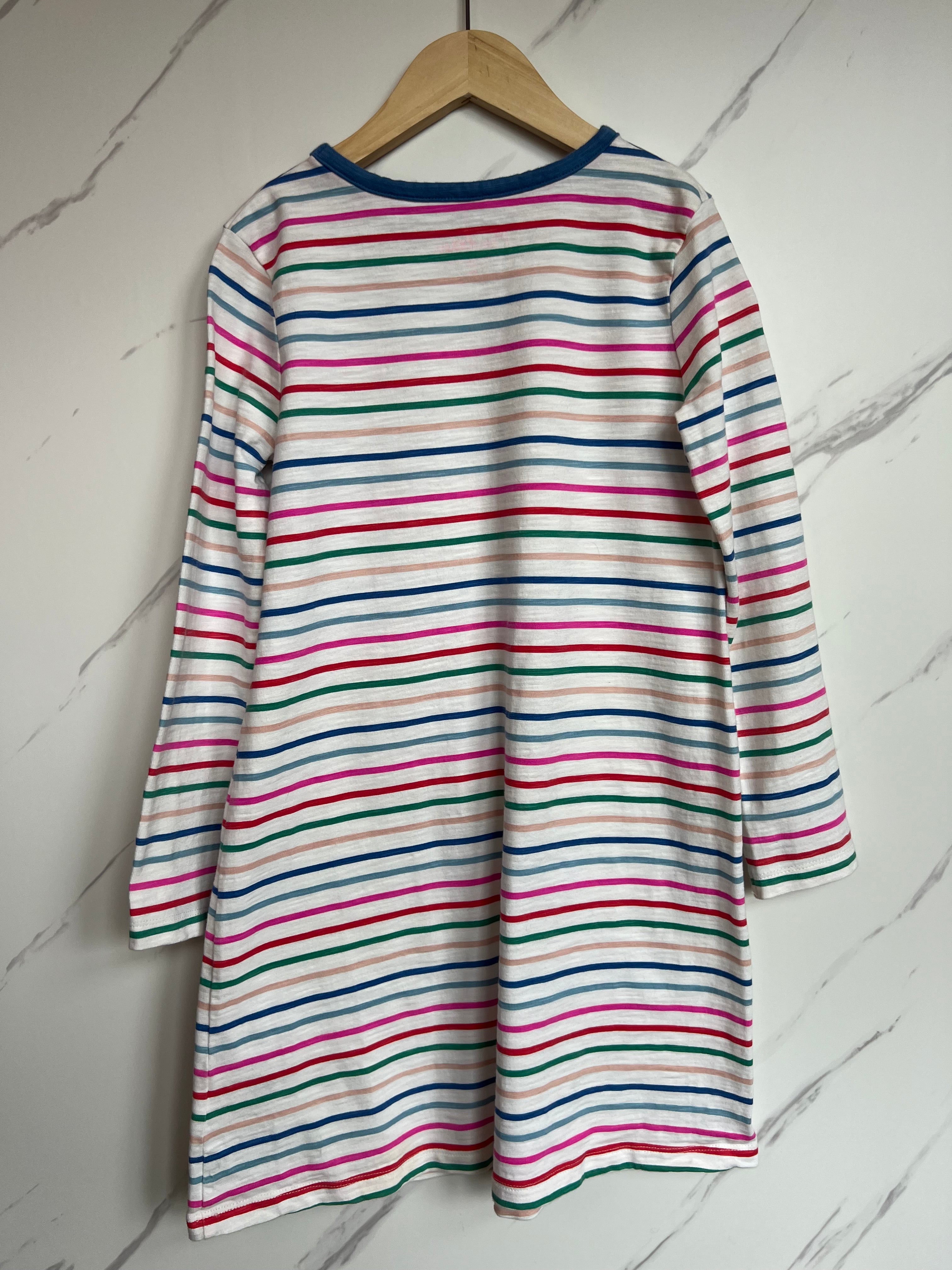 Boden White with Rainbow Stripes Long-Sleeved Dress Age 9-10 Years