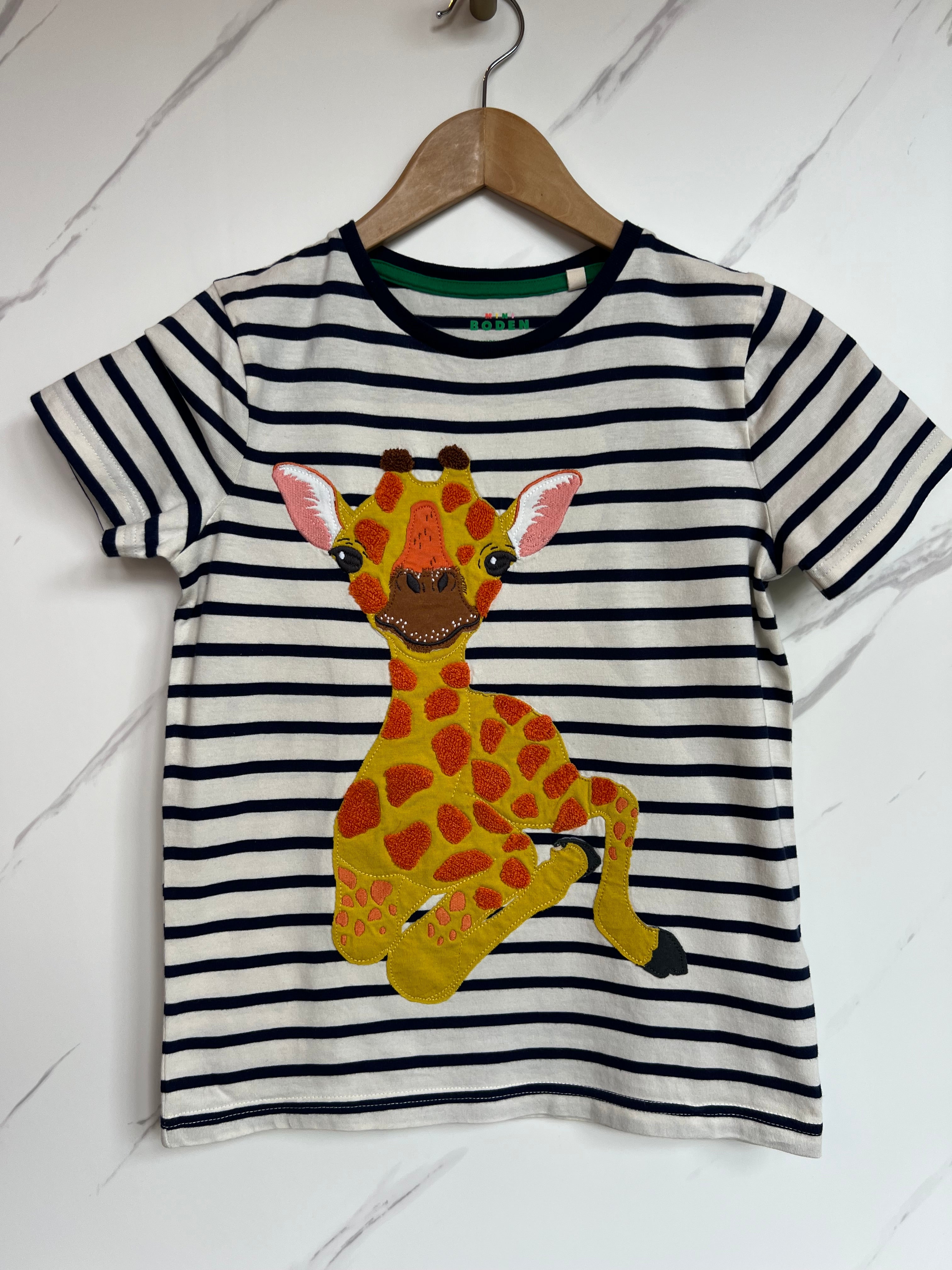 Boden Navy Striped Giraffe T-Shirt Age 8-9 Years