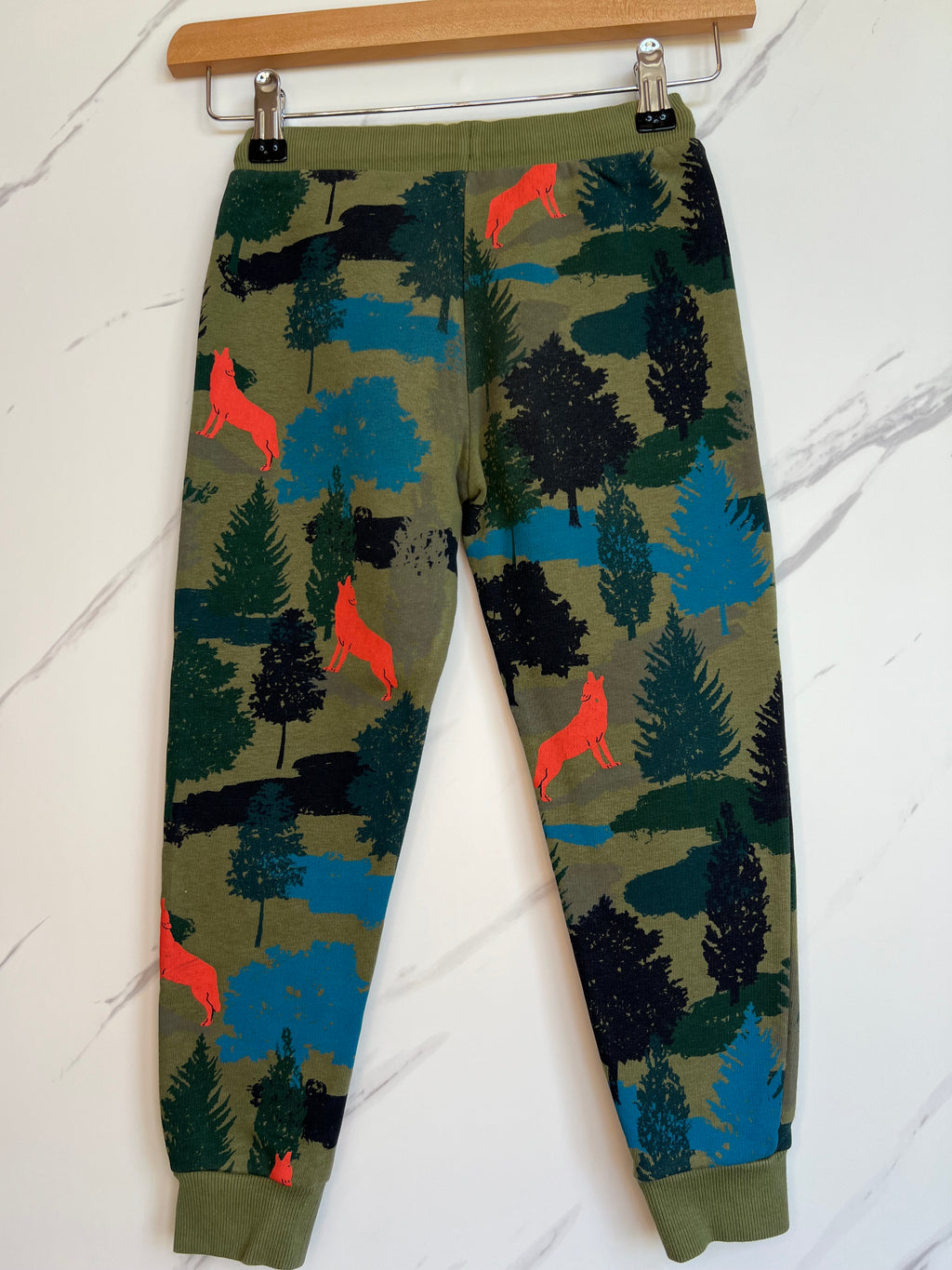 M&S Khaki Joggers with Woodland Wolves Design Age 5-6 Years
