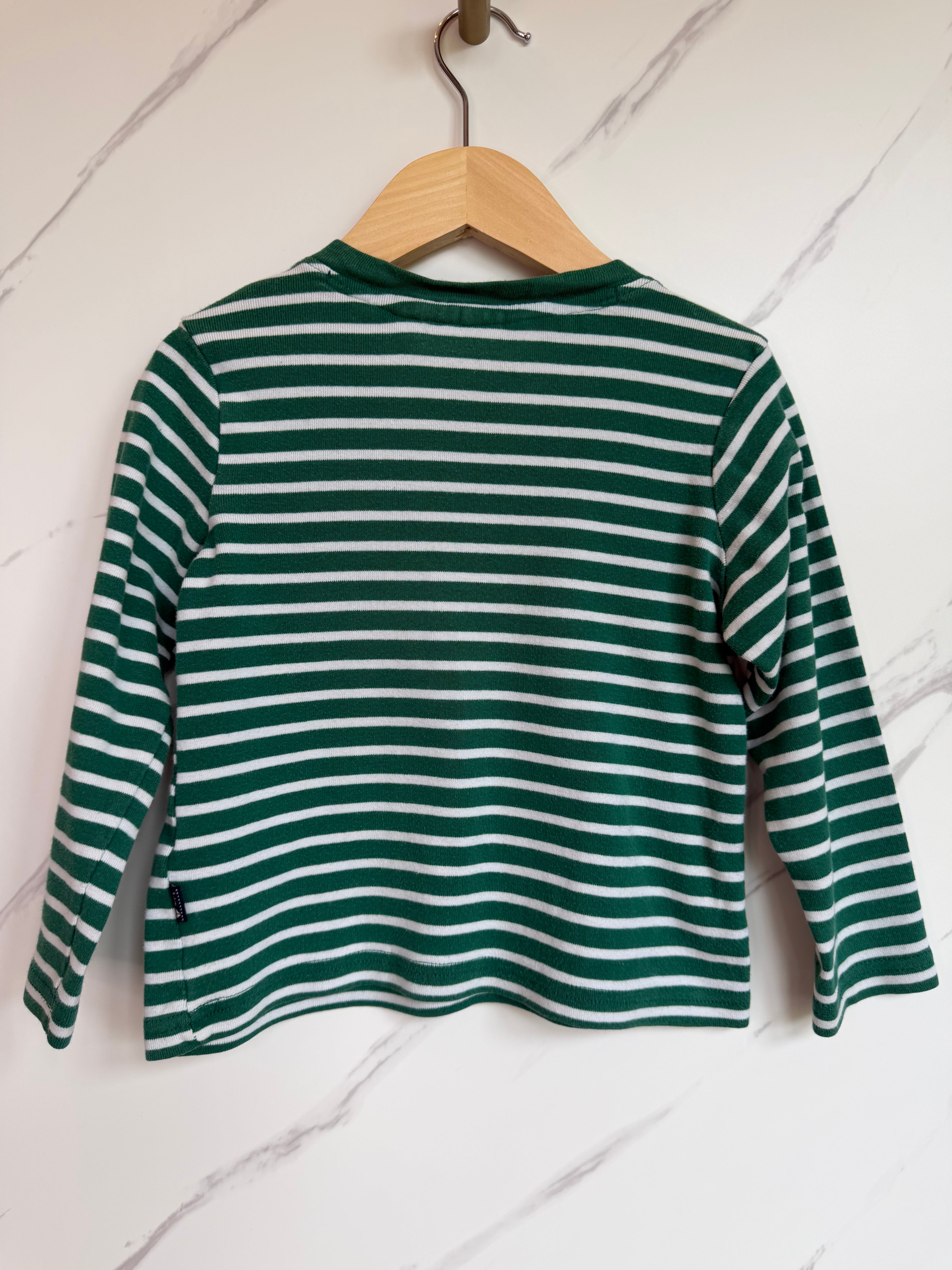 JoJo Maman Bebe Green & White Striped Long-Sleeved Top Age 3-4 Years