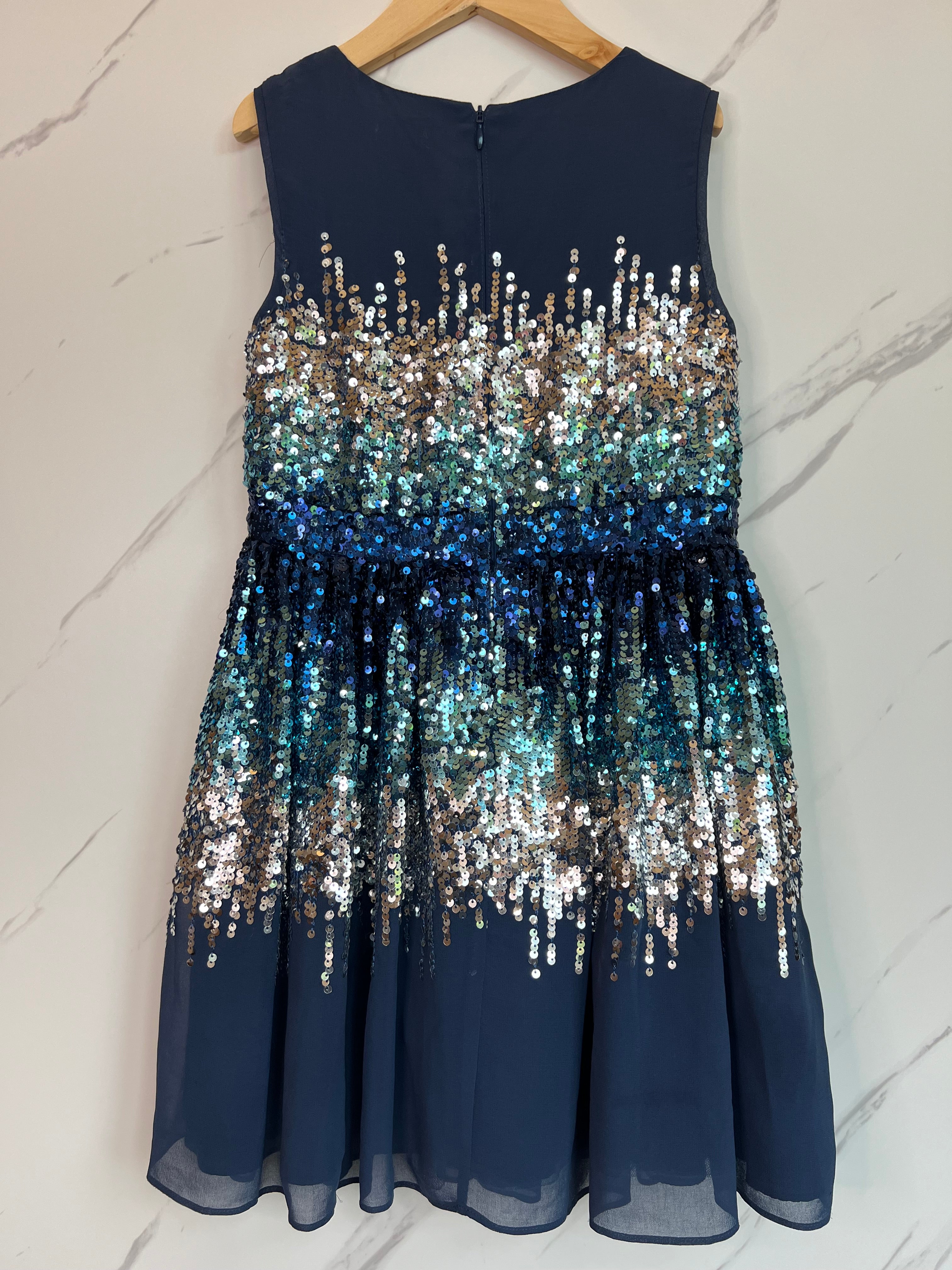 John Lewis Blue Sequinned Occasion Dress Age 7 Years