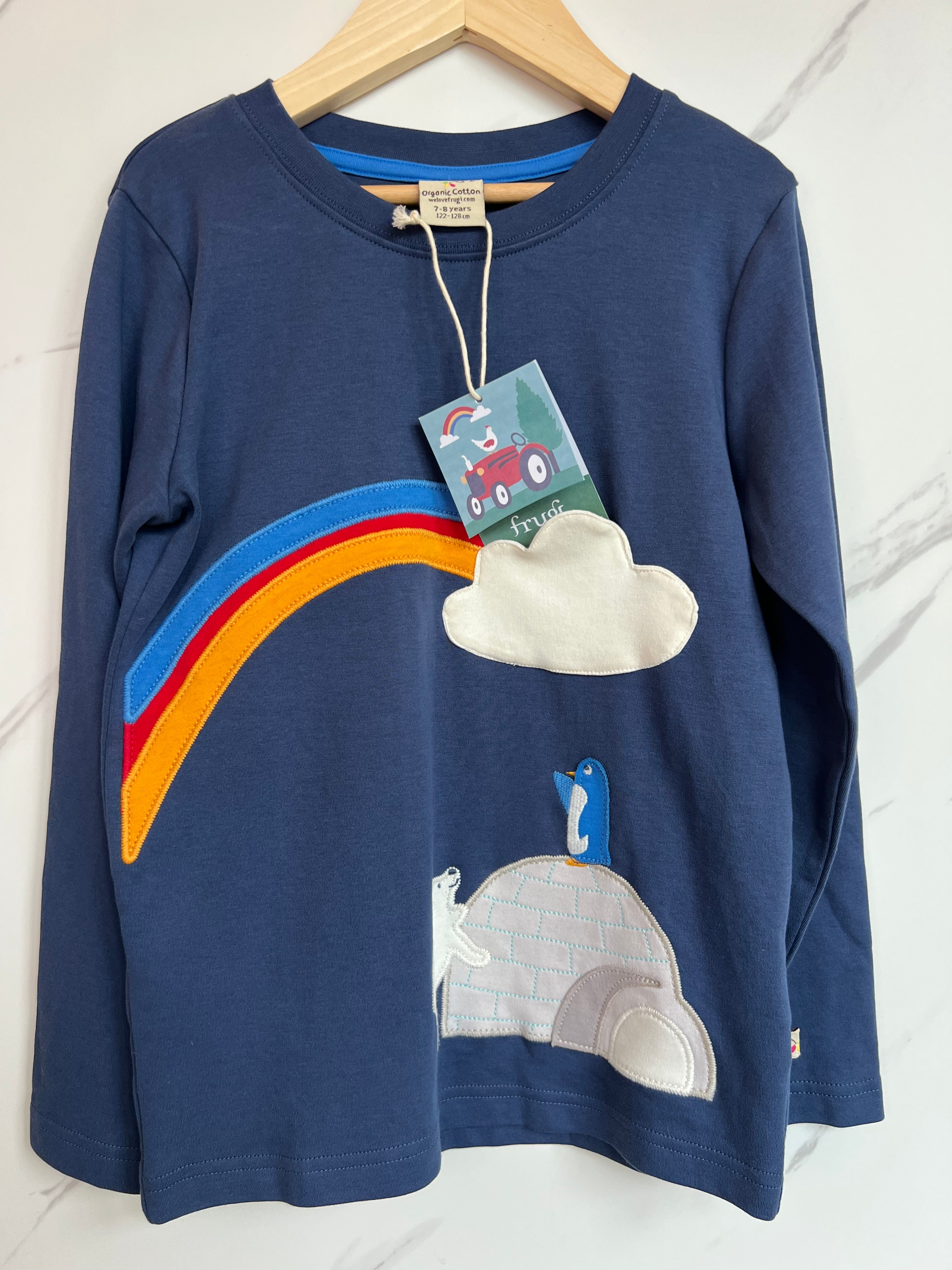 Frugi Navy Winter Animal Long-Sleeved Top Age 7-8 Years