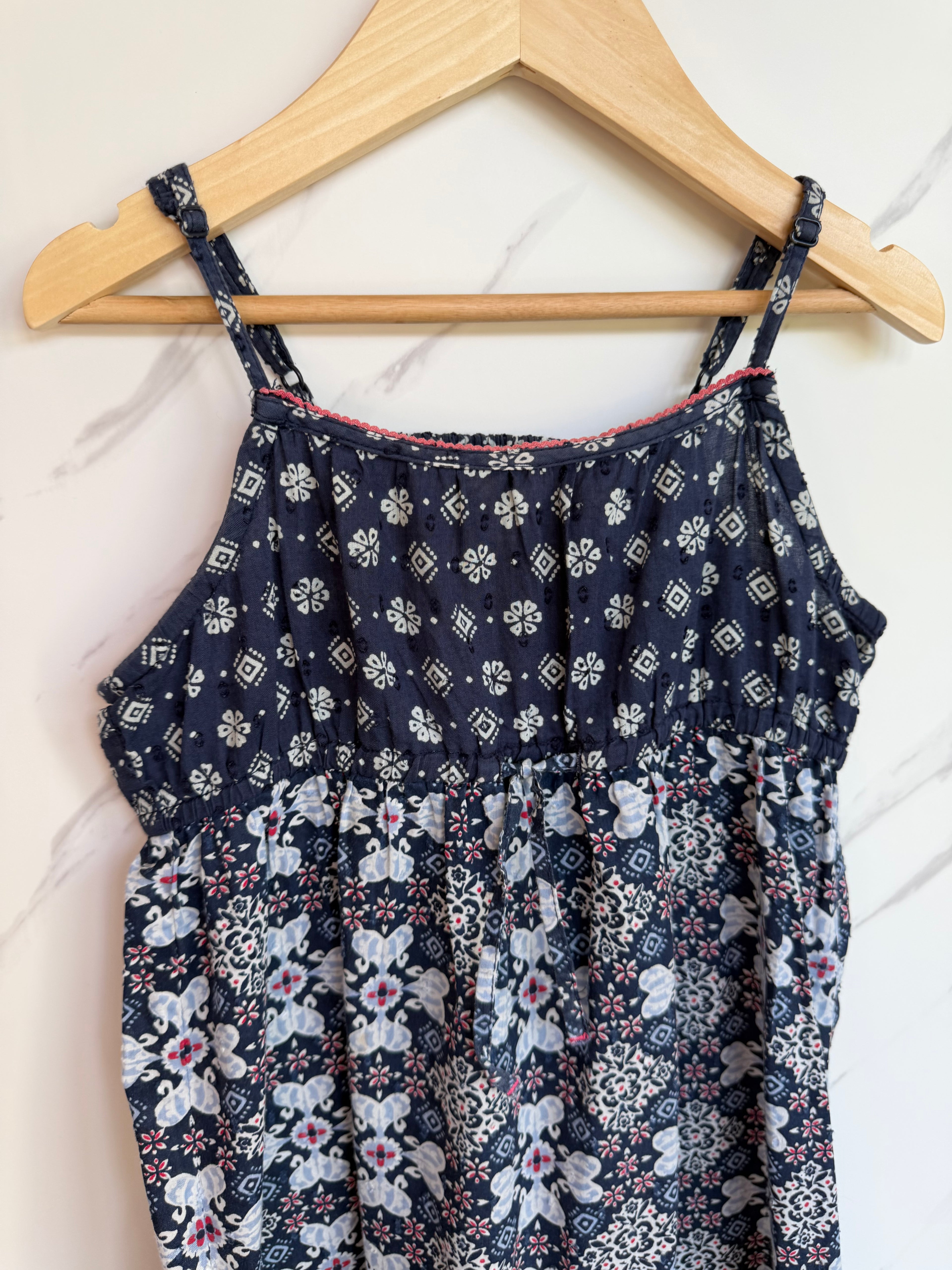Fatface Navy & White Tiered Summer Dress Age 8-9 Years