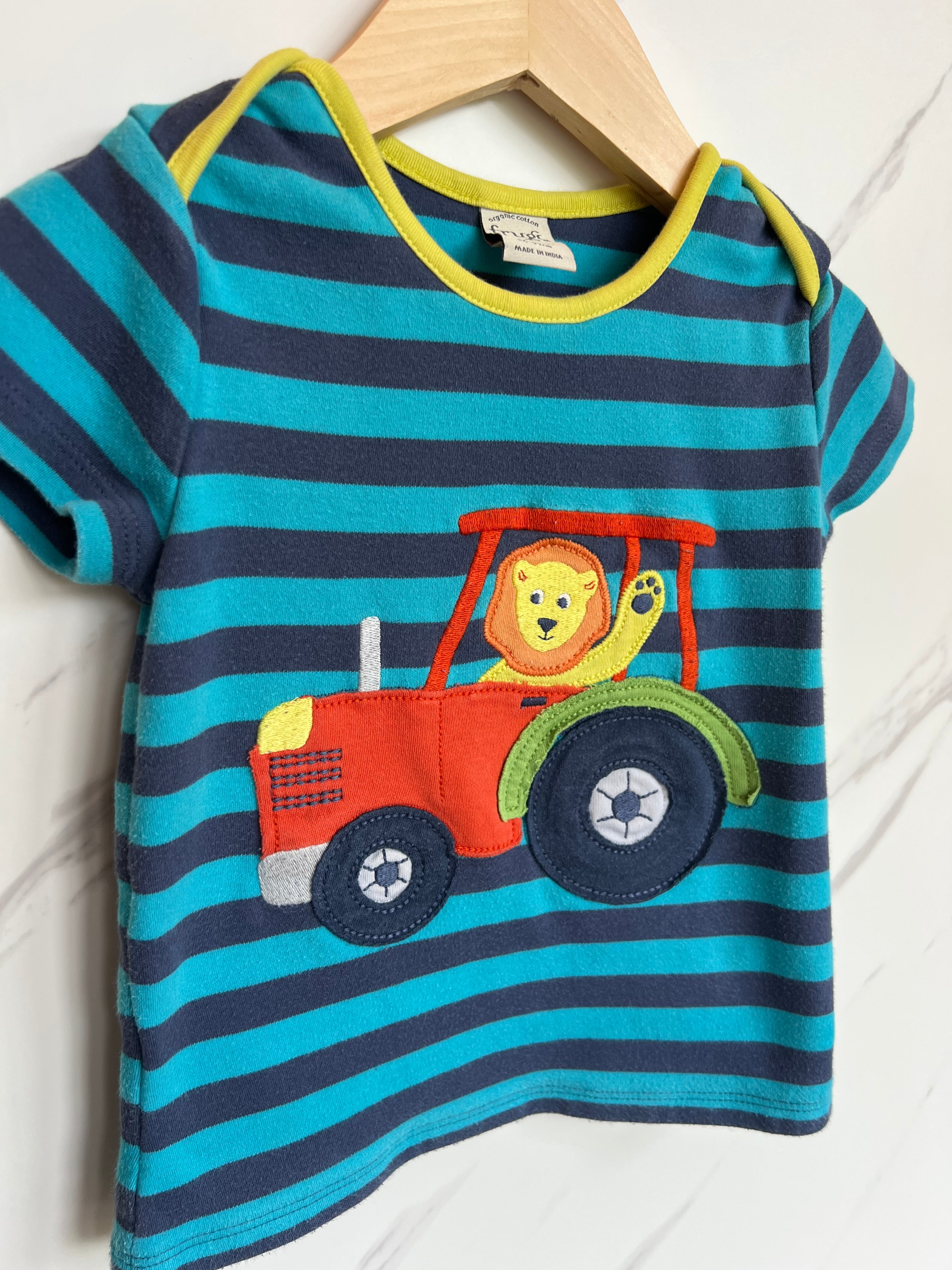 Frugi Blue Striped Tractor T-Shirt Age 18-24 Months