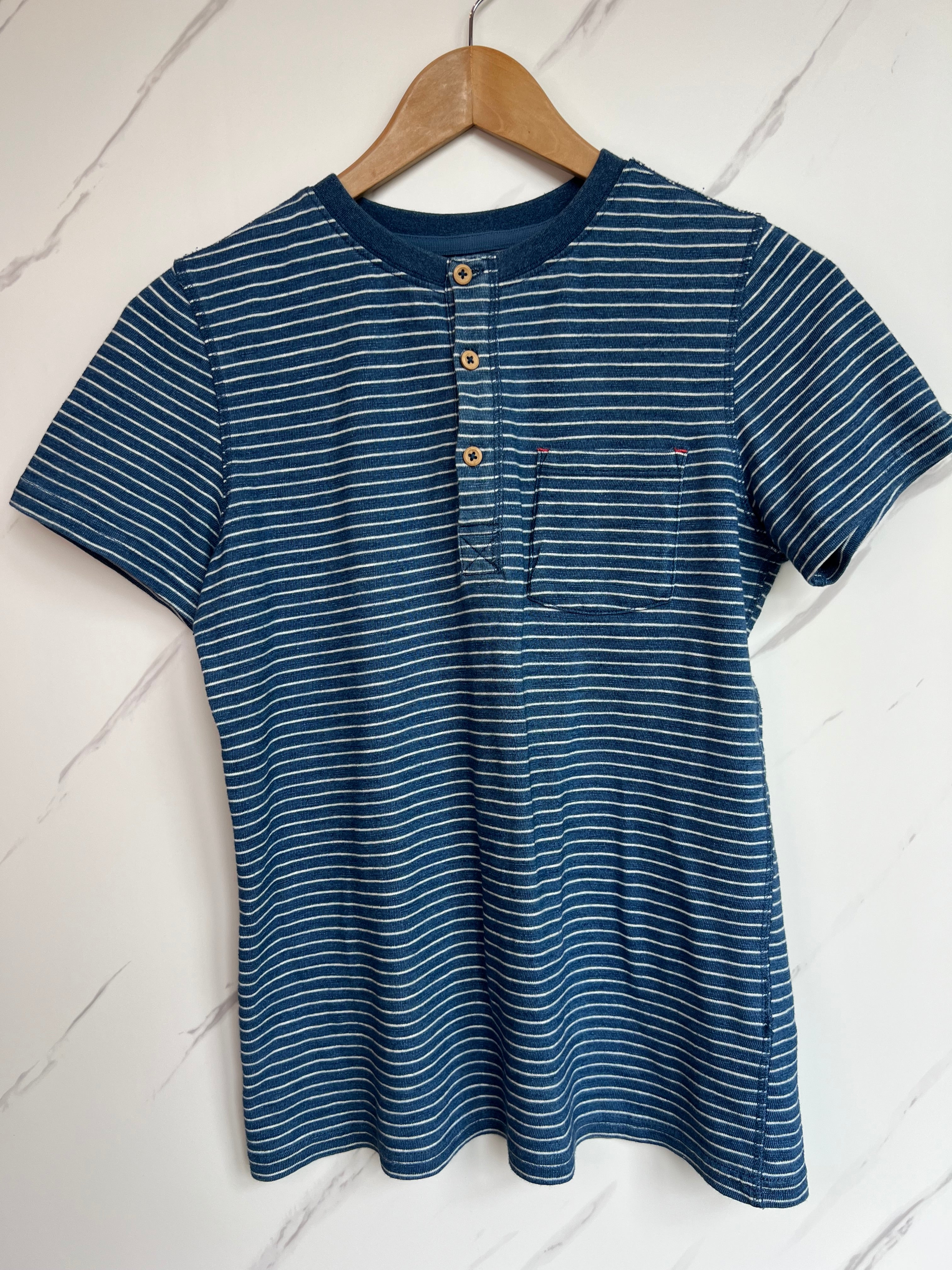 Boden Blue Striped Button T-Shirt Age 11-12 Years