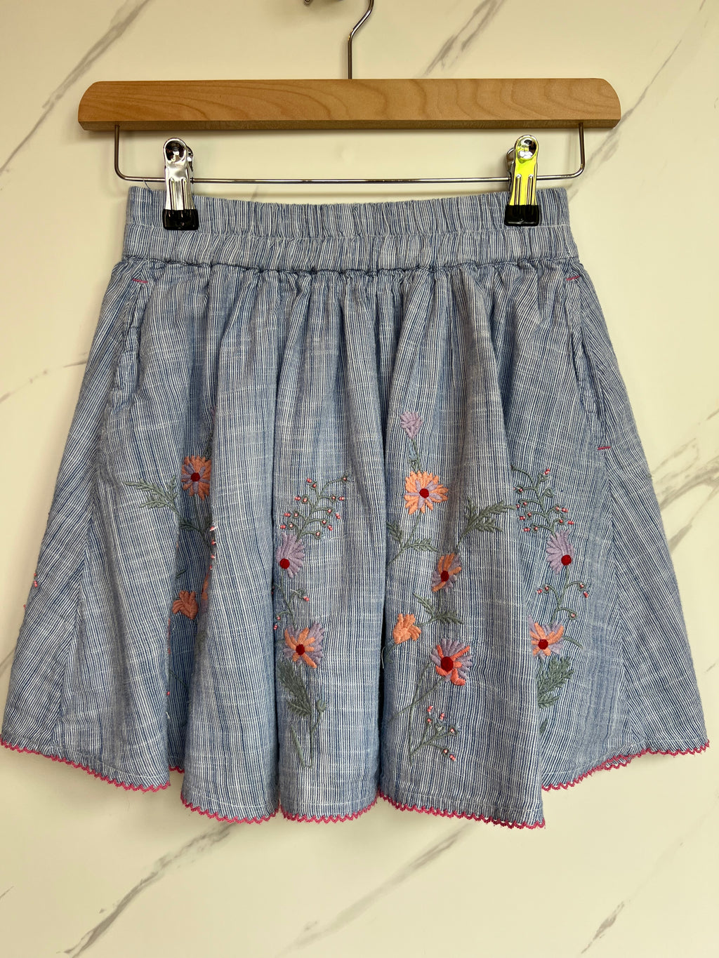 Fatface Floral Embroidered Pinstripe Skirt Age 8-9 Years