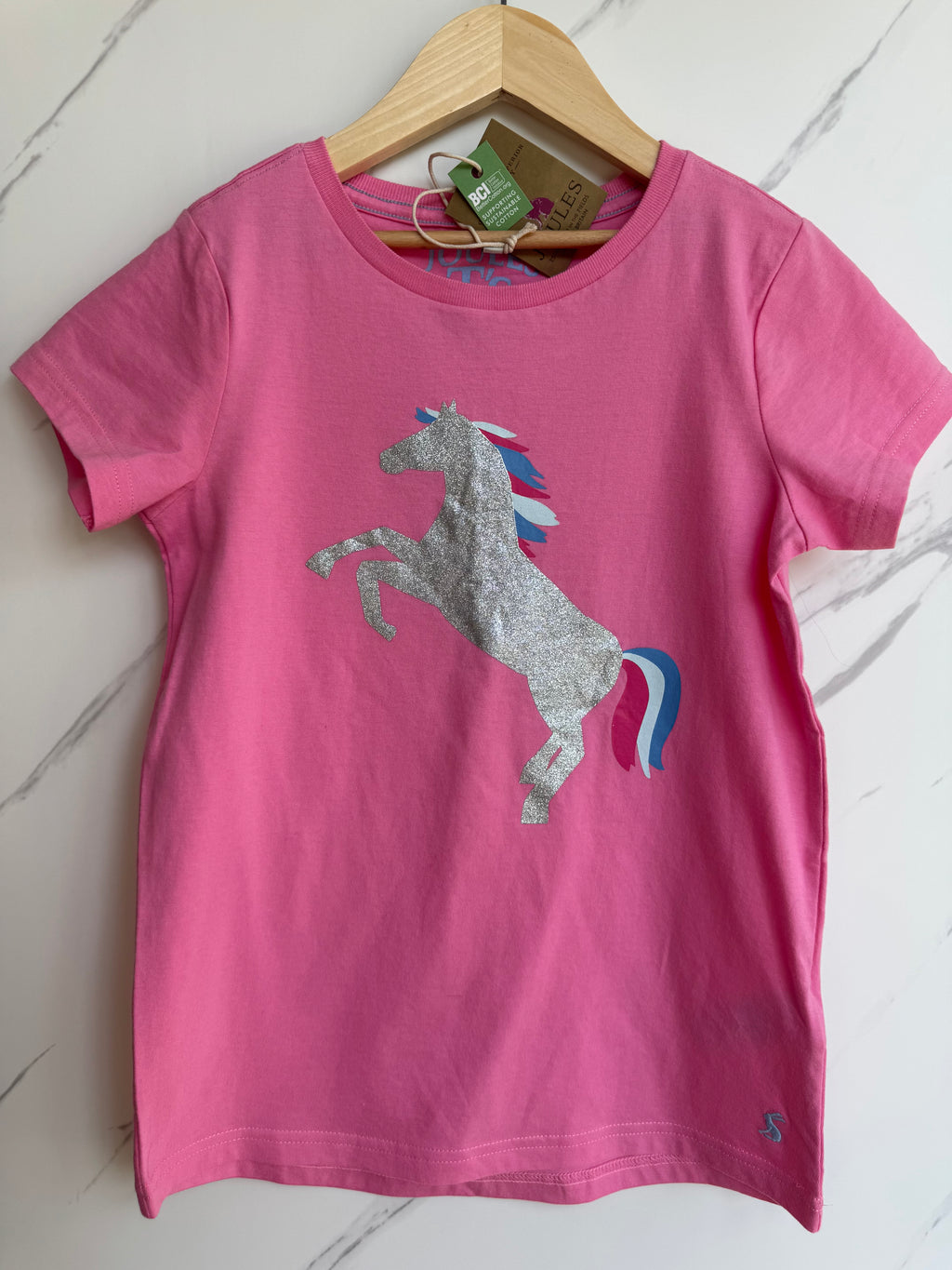Boden Pink T-shirt with Silver Unicorn Detail Top Age 9-10 Years