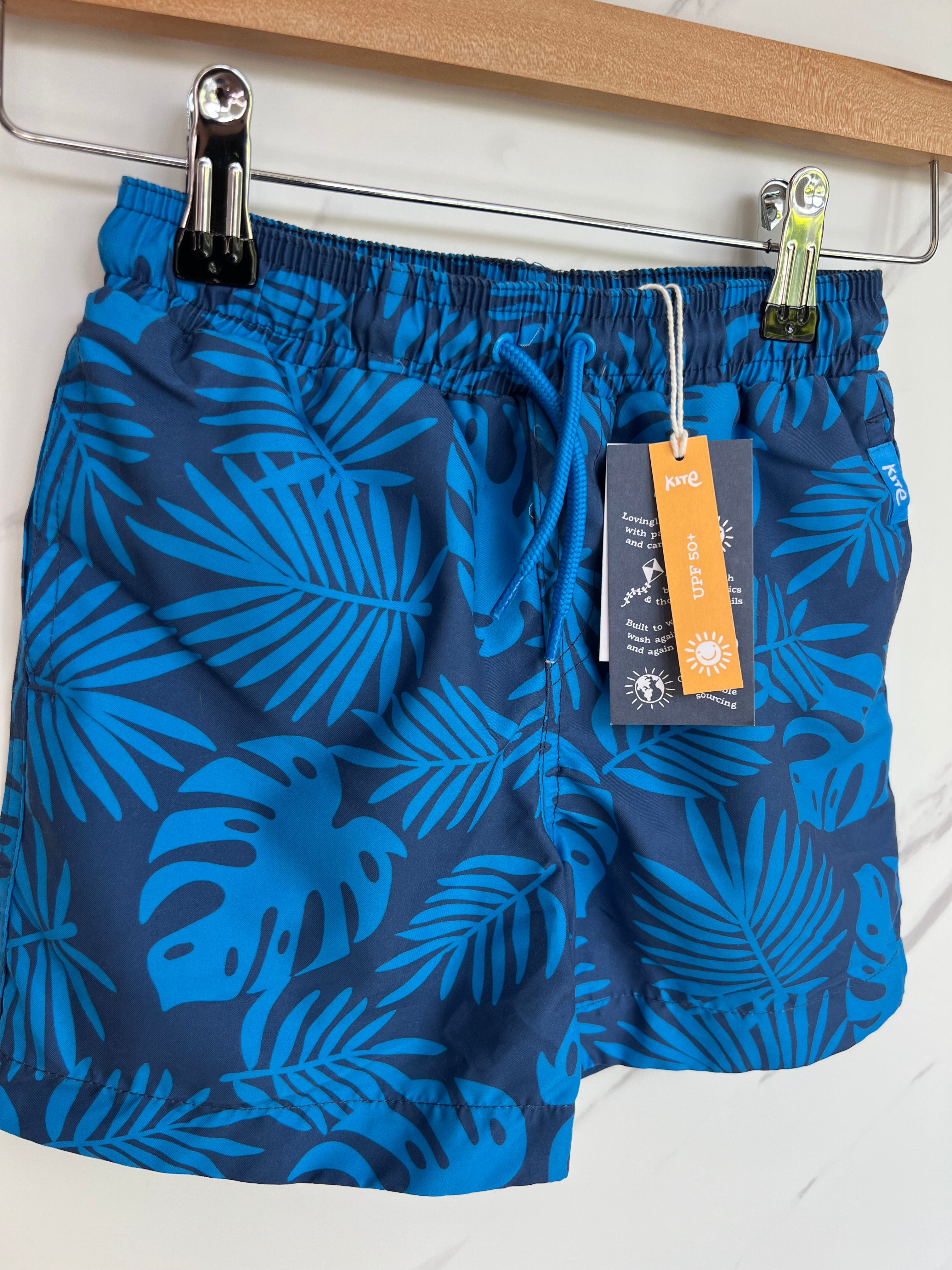 Kite Blue Tropical Leaves Swim Shorts Age 5 Years