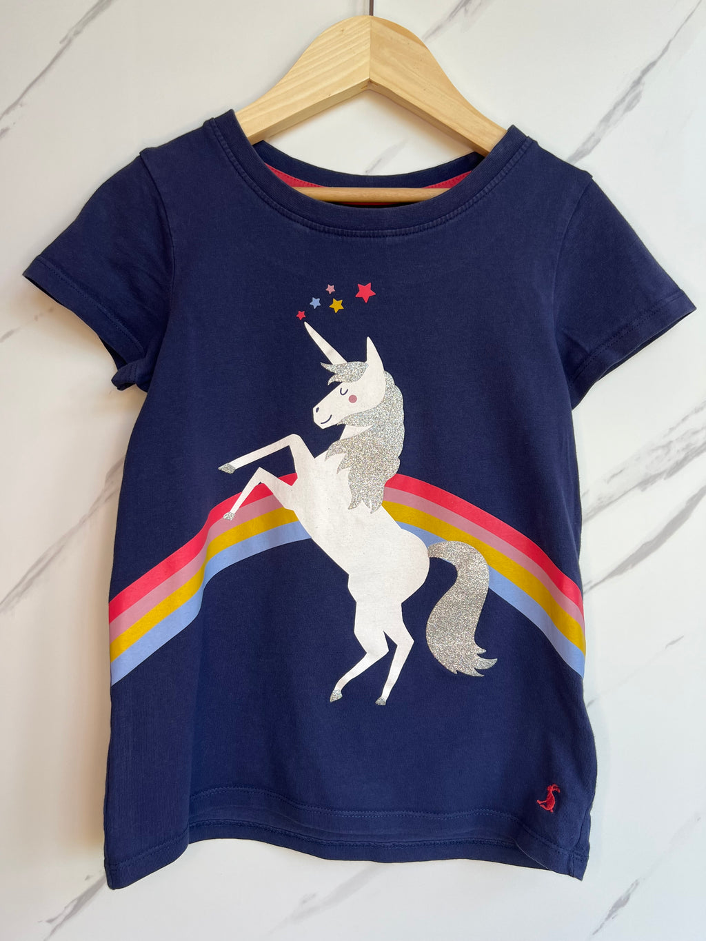 Joules Navy T-shirt with Rainbow Unicorn Design Age 7-8 Years