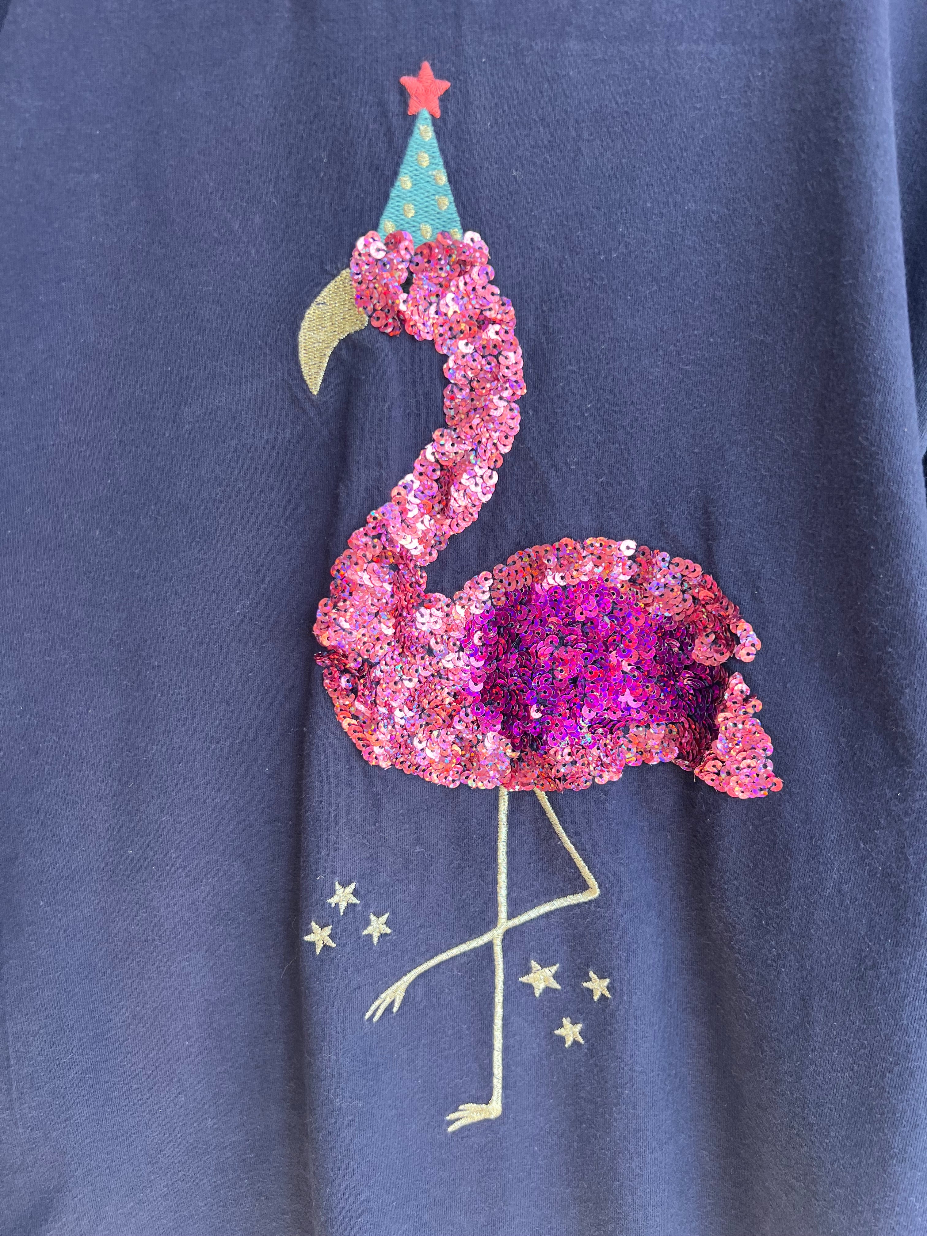 John Lewis Navy Party Flamingo Long-Sleeved Top Age 11 Years