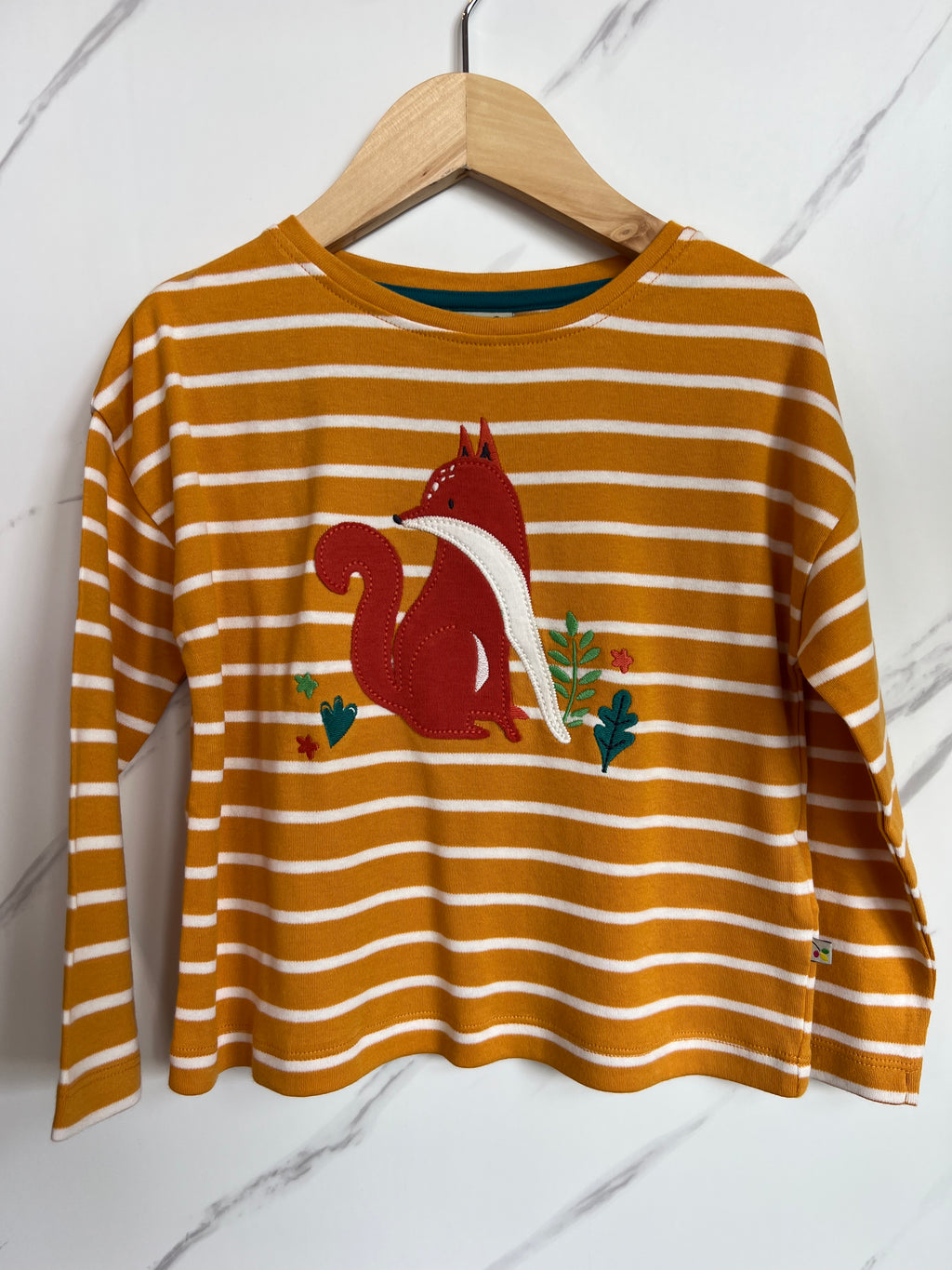 Frugi Mustard Striped Fox Long-Sleeved Top Age 4-5 Years