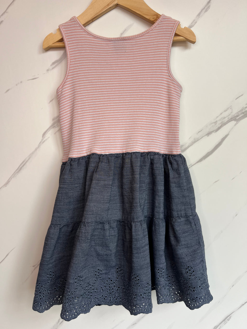 GAP Pink & Navy Chambray Sleeveless Dress Age 5 Years
