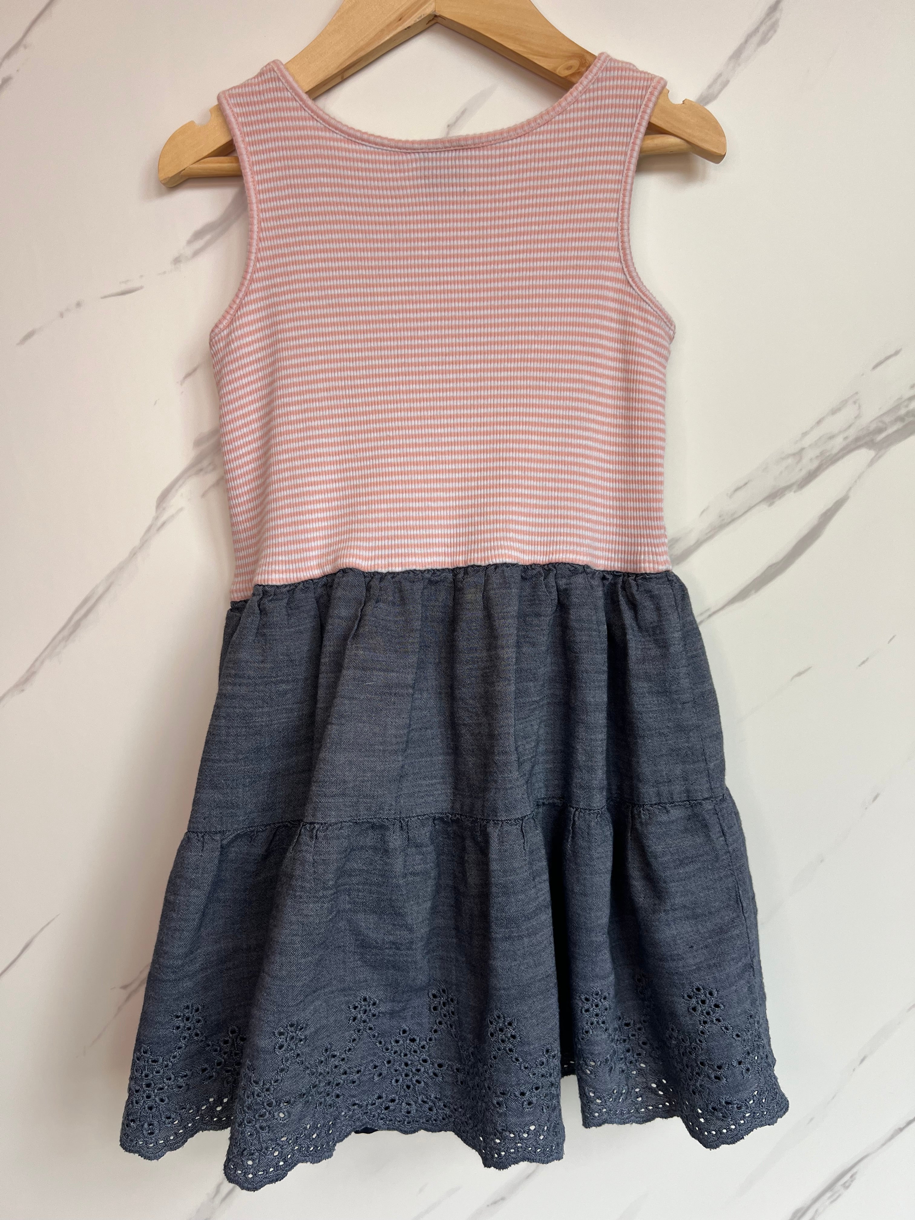 GAP Pink & Navy Chambray Sleeveless Dress Age 5 Years
