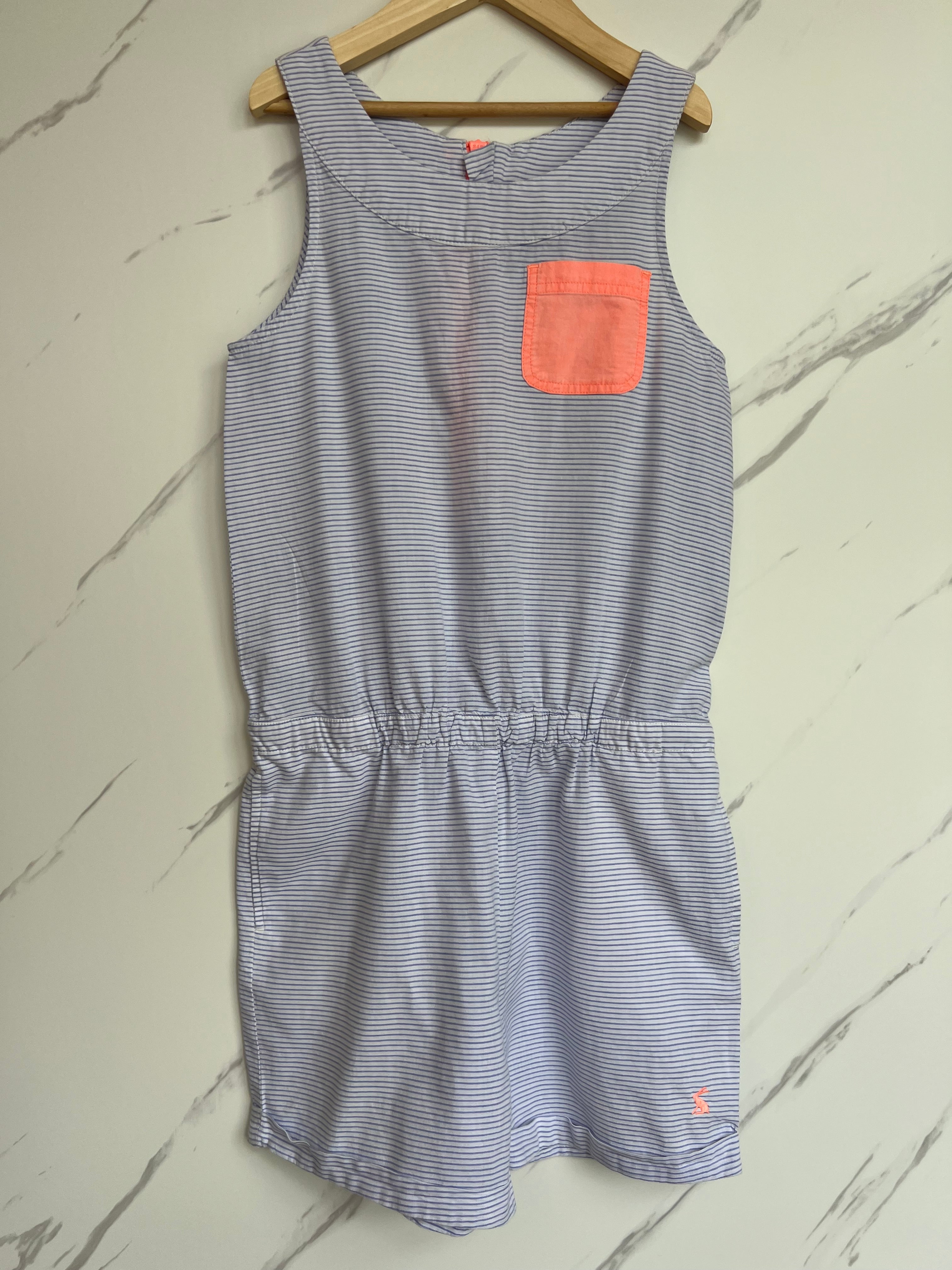 Joules White & Blue Fine-Striped Playsuit Age 9-10 Years