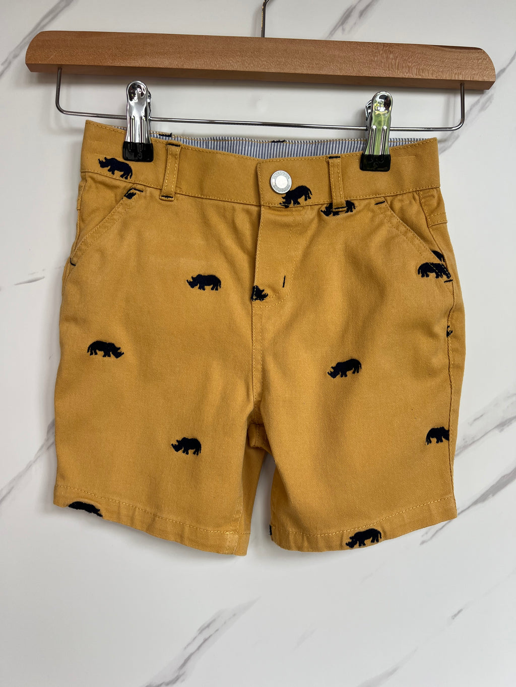 Monsoon Yellow Rhino Embroidered Shorts Age 2-3 Years