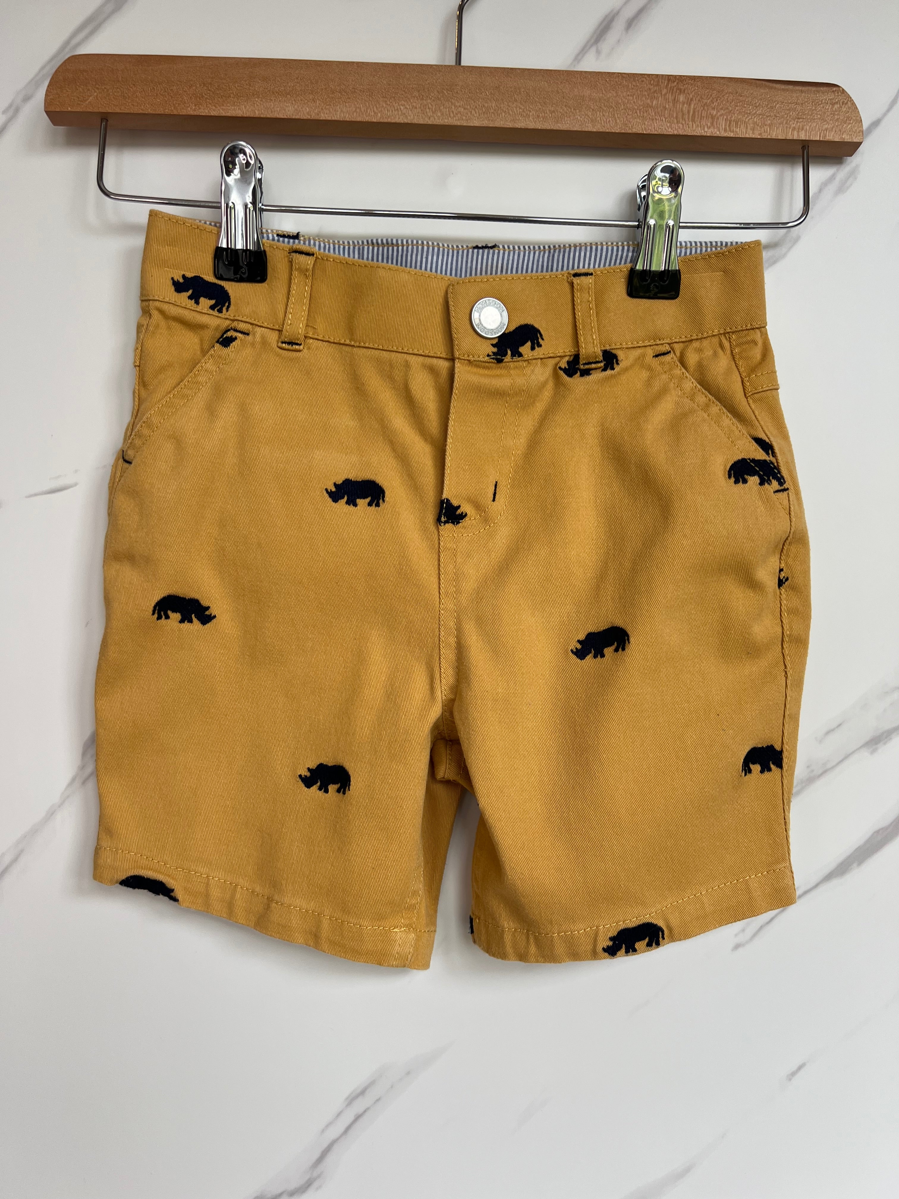 Monsoon Yellow Rhino Embroidered Shorts Age 2-3 Years