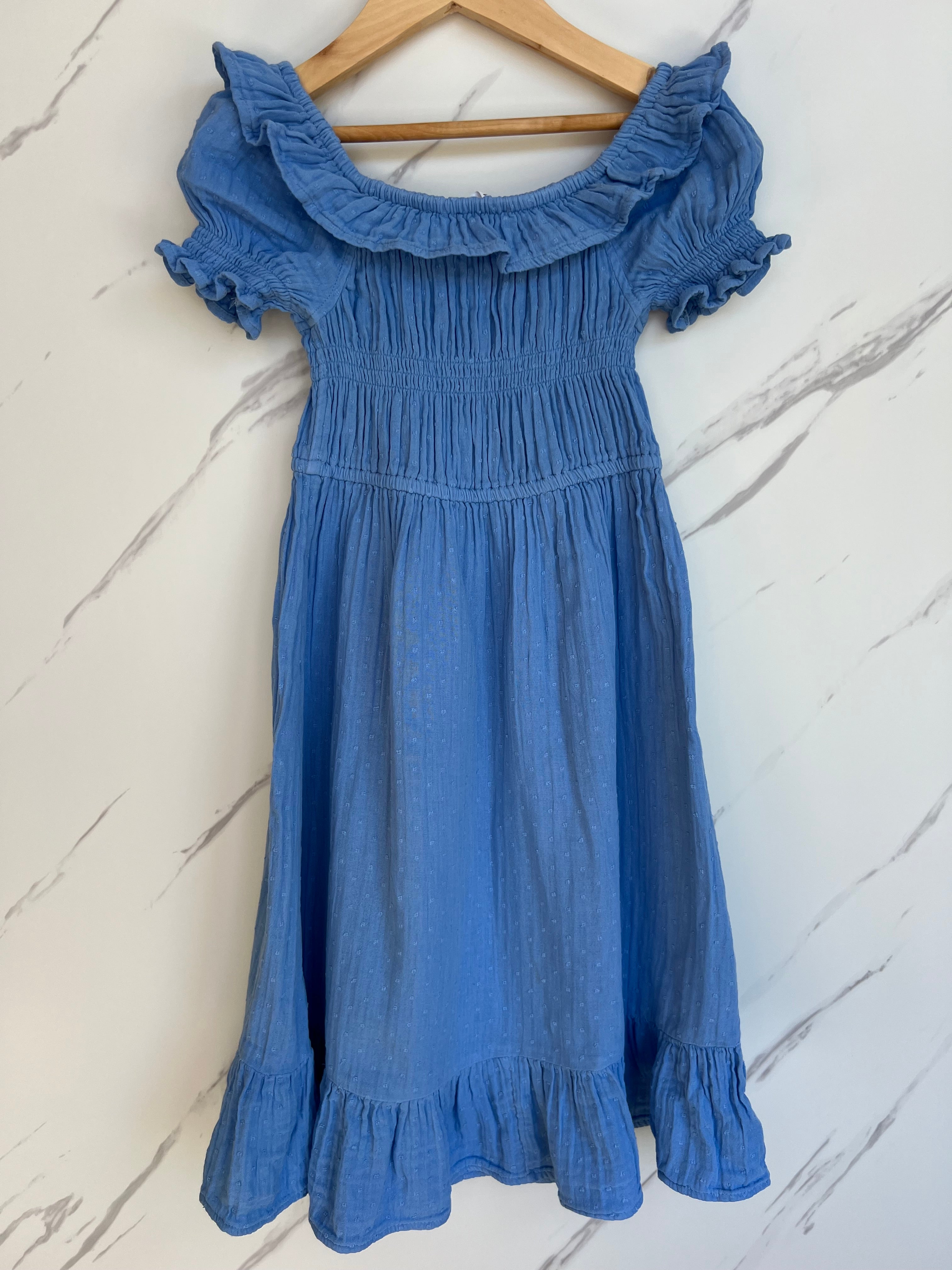 M&S Mid-Blue Tiered Summer Dress Age 6-7 Years