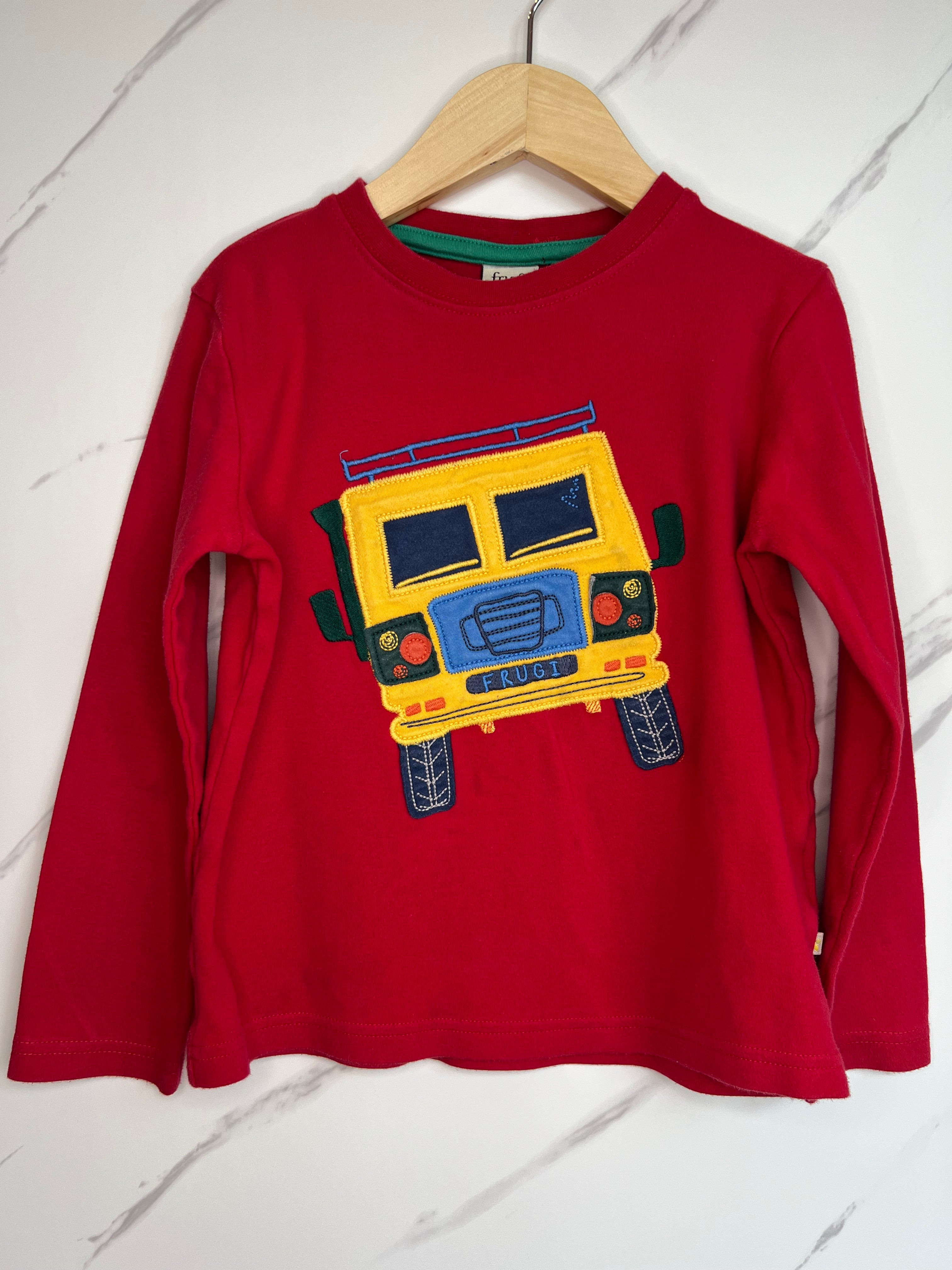 Frugi Red Landrover Long-Sleeved Top Age 6-7 Years