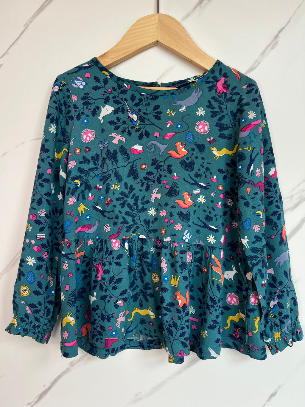 Joules Teal Woodland Long Sleeved Blouse Age 5 Years