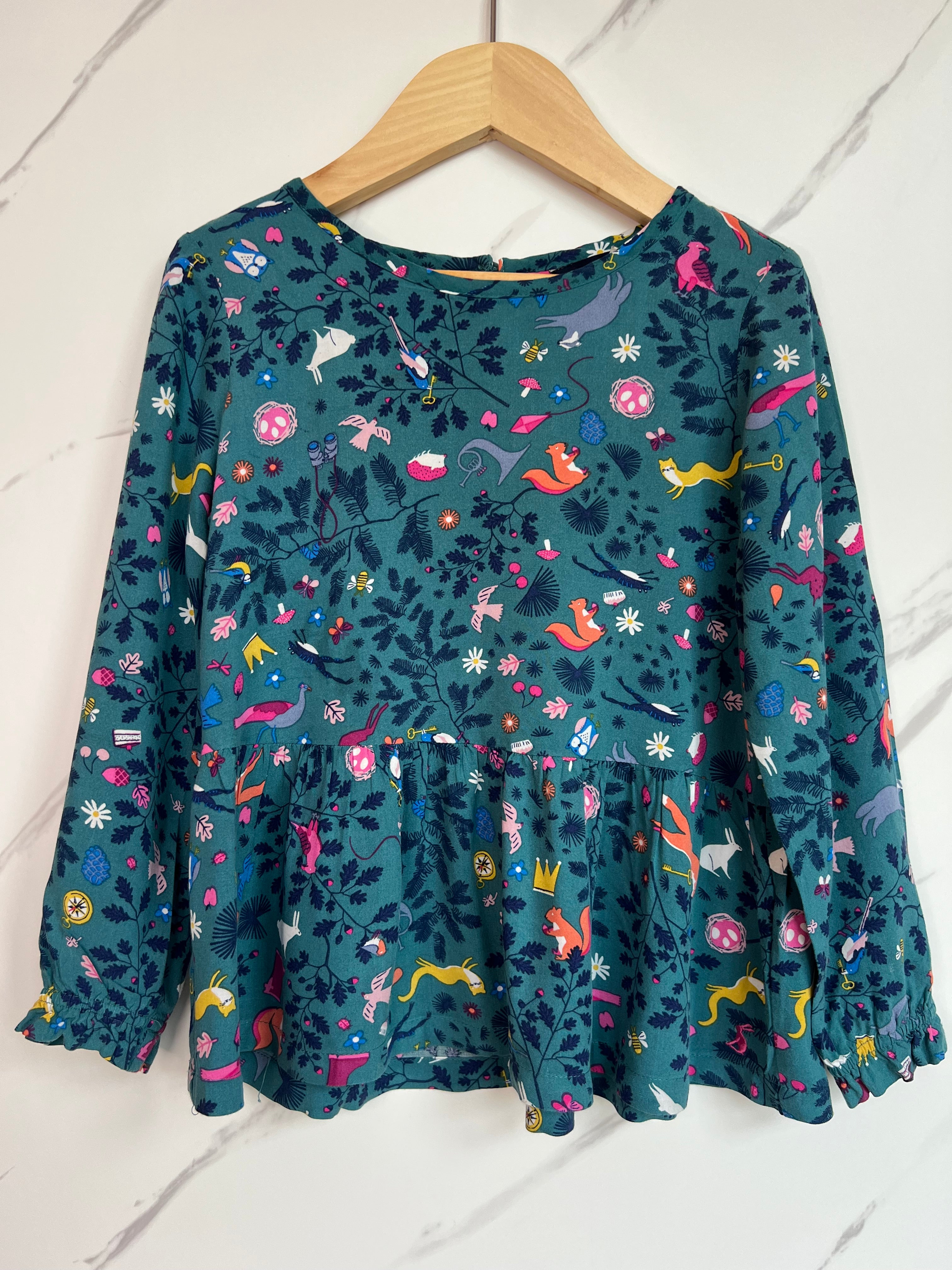 Joules Teal Woodland Long Sleeved Blouse Age 5 Years