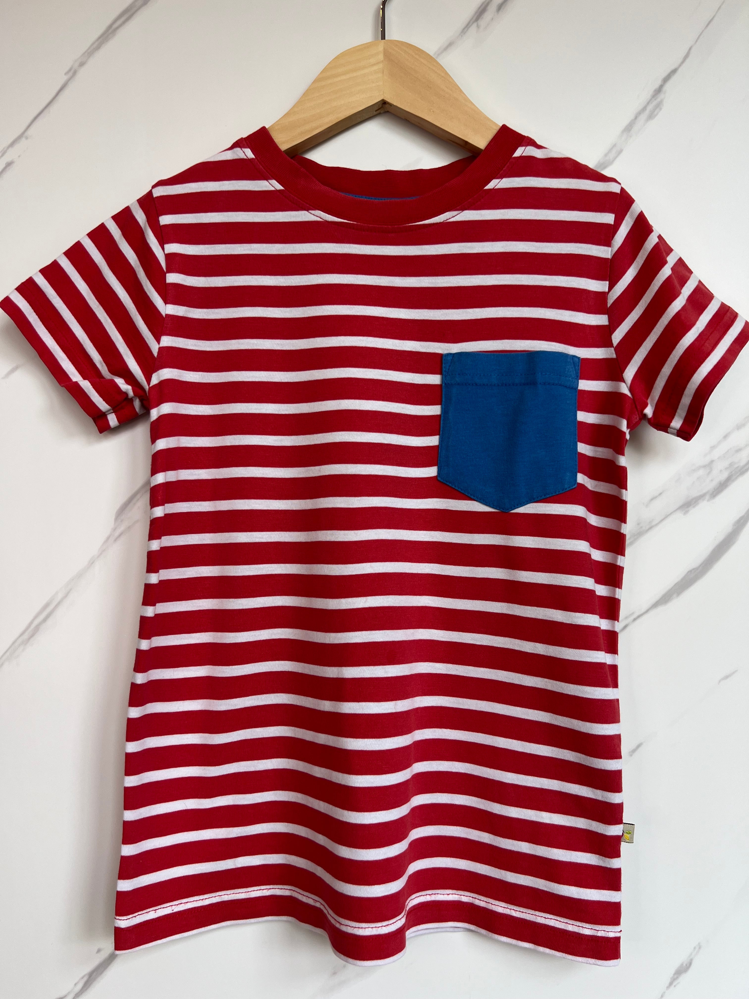 Frugi Red & White Striped T-Shirt Age 5-6 Years