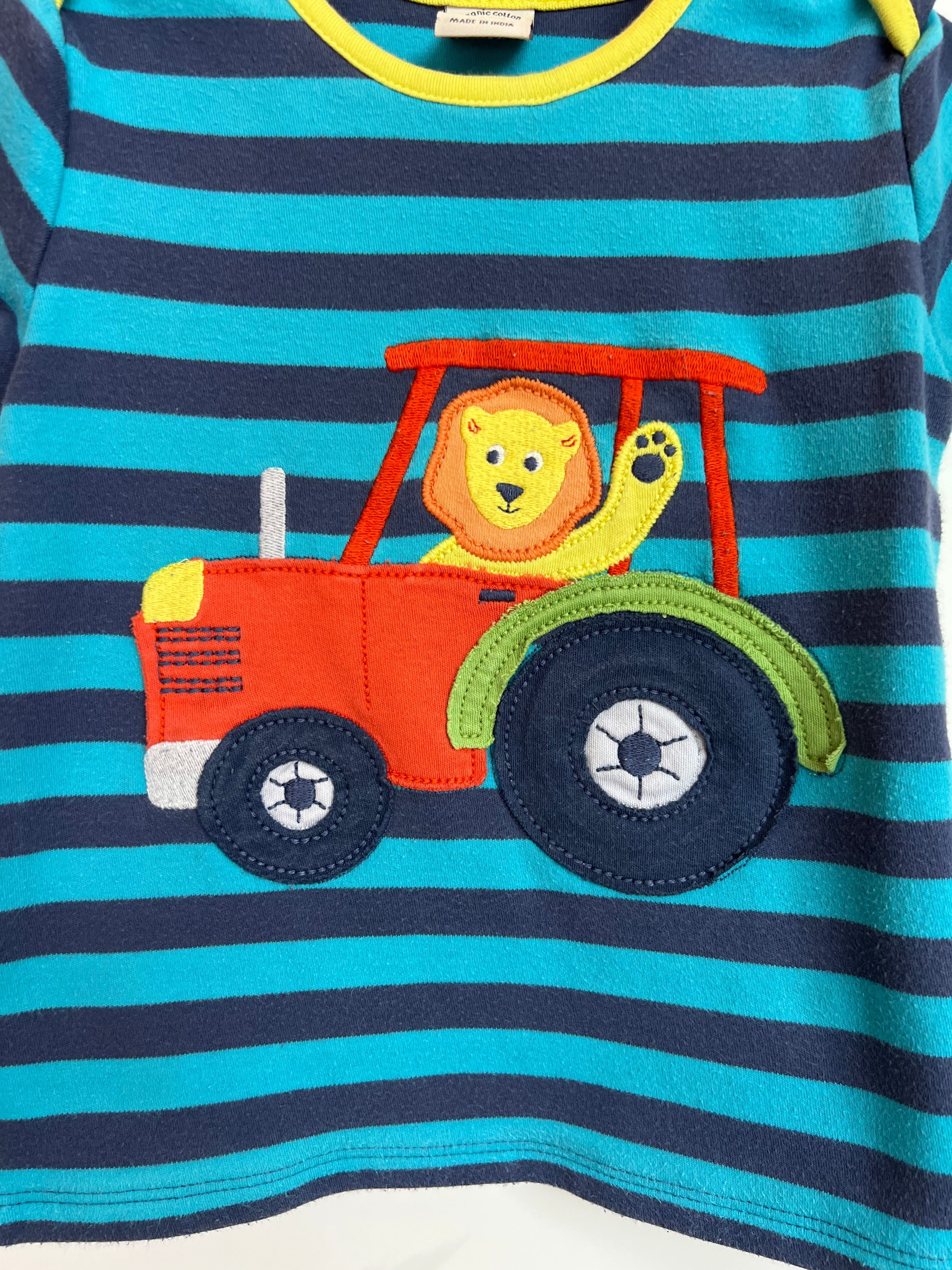 Frugi Blue Striped Tractor T-Shirt Age 18-24 Months