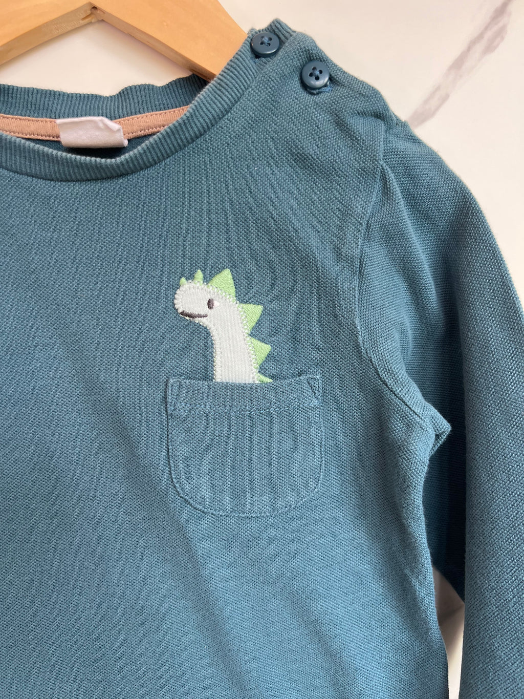 John Lewis Teal Dino Pocket Long Sleeved Top Age 3-4 Years