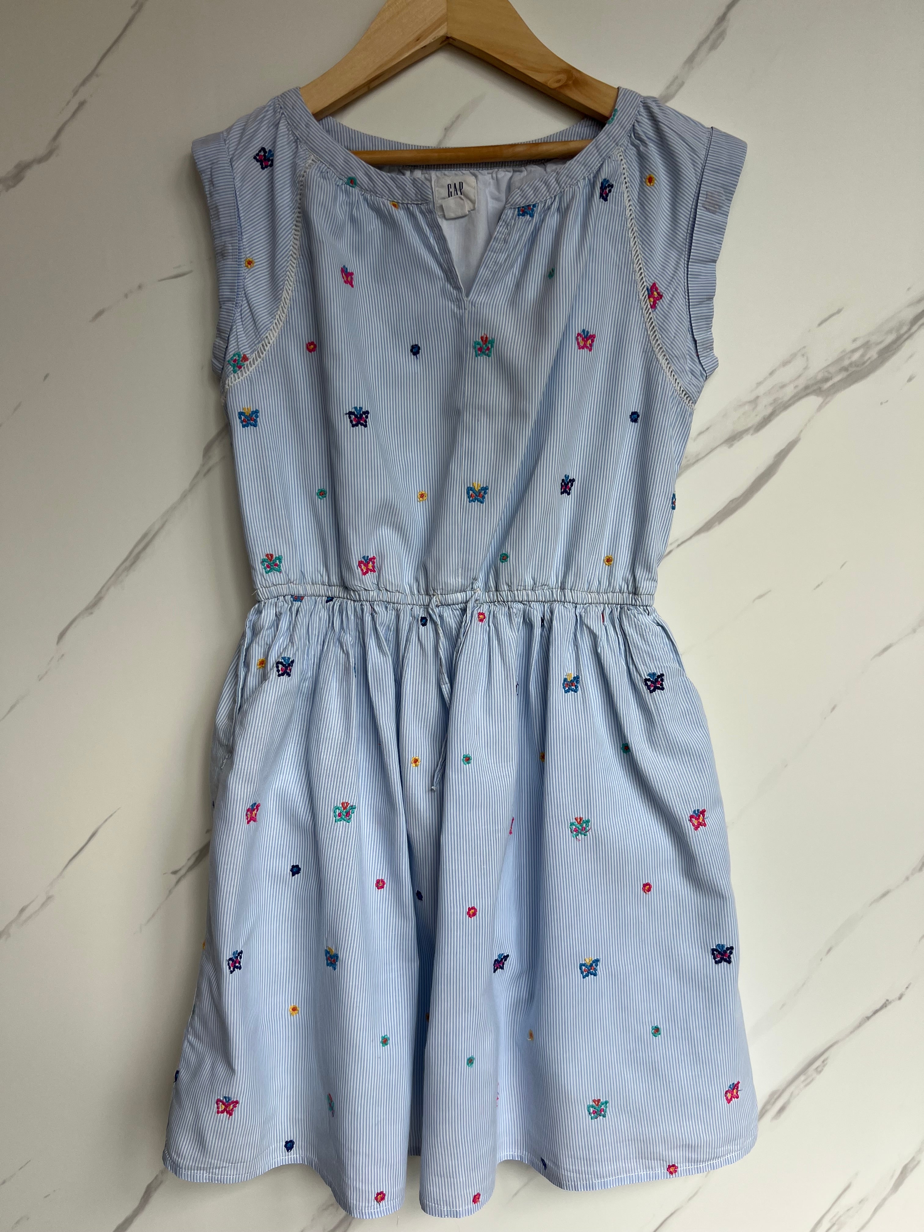 GAP Pale Blue Embroidered Flower Dress Age 10 Years