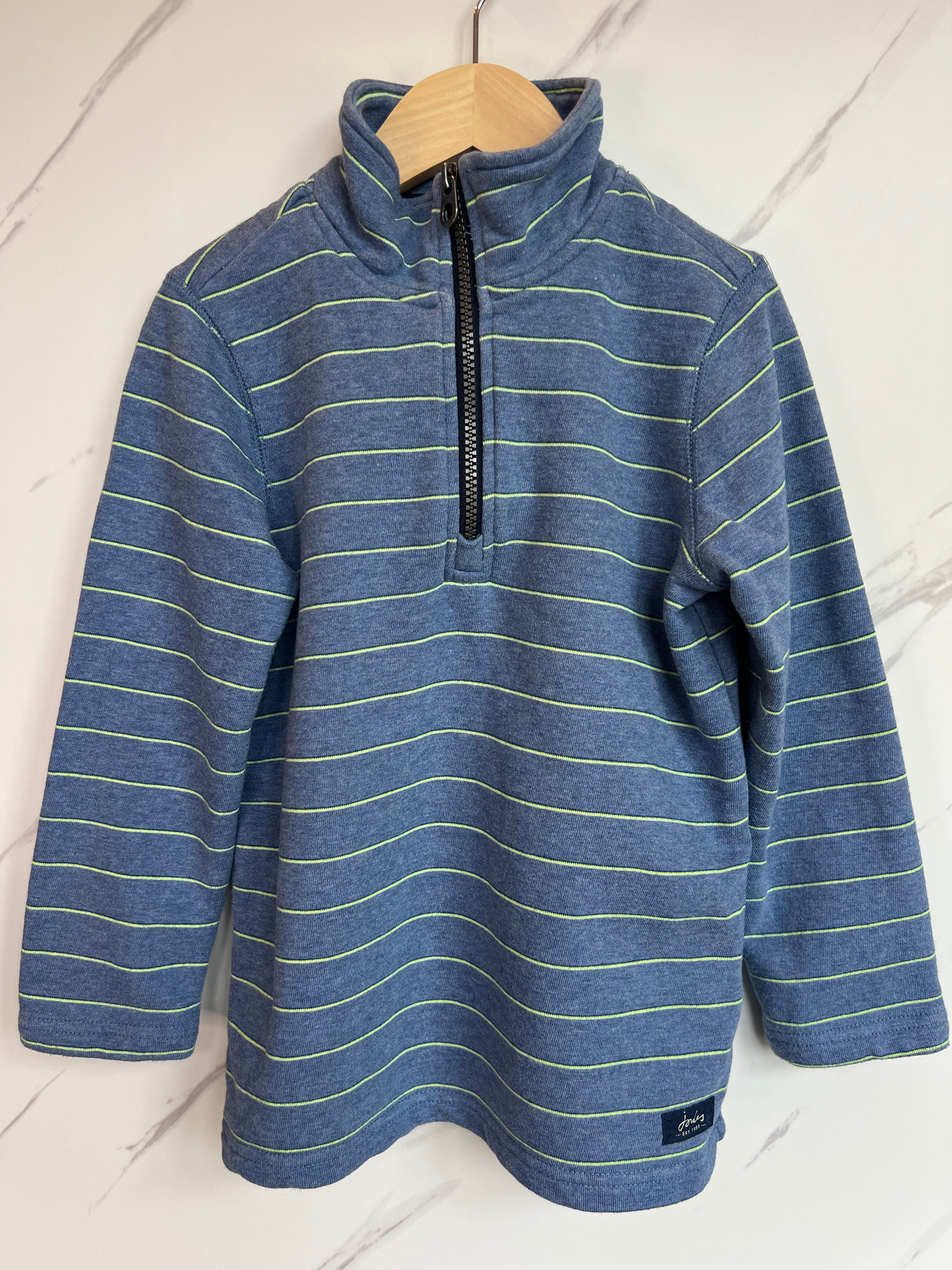 Joules Blue Fine Striped Top Zip Sweatshirt Age 5-6 years