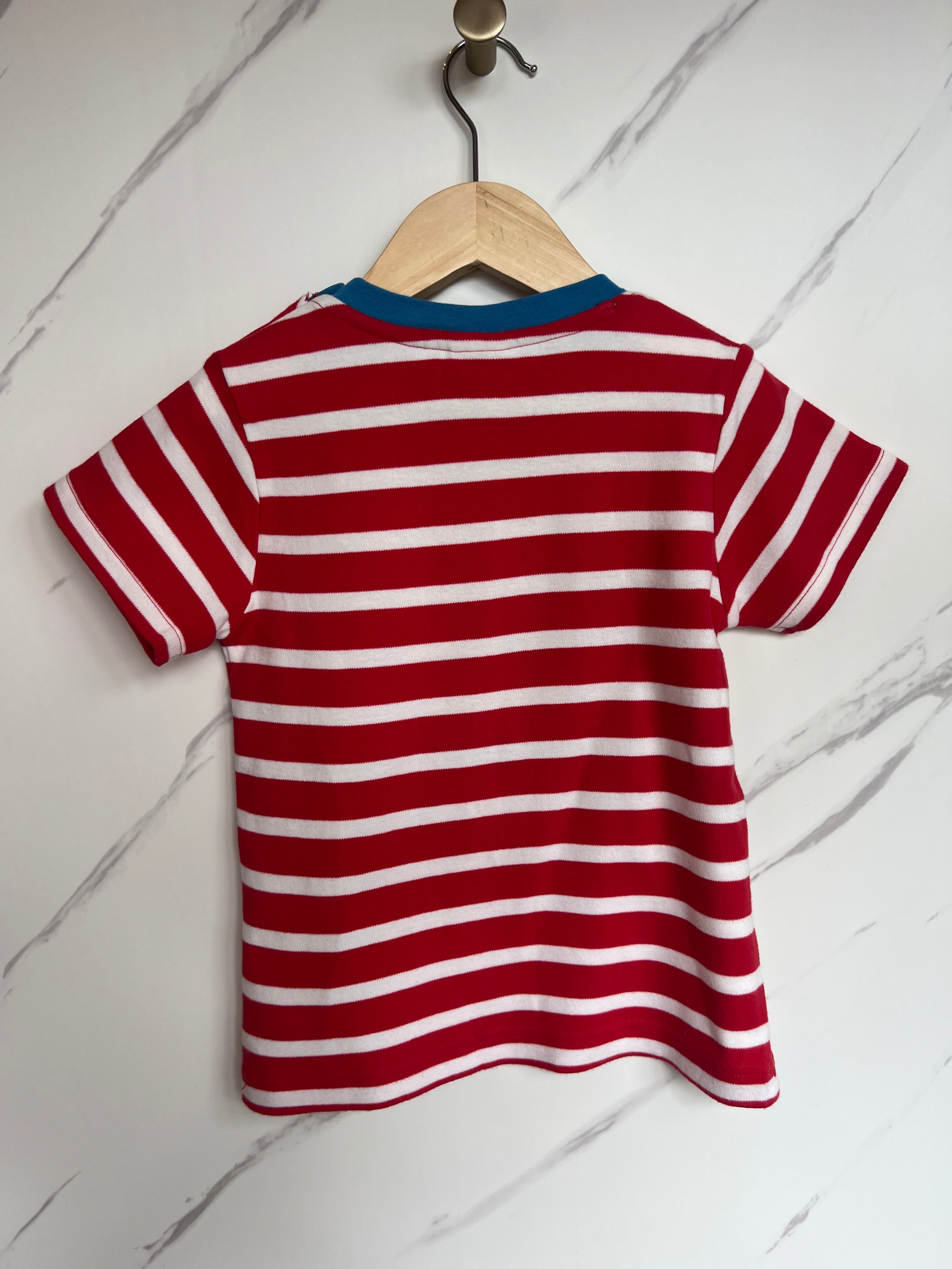 Frugi Red Striped Seal T-Shirt Age 3-4 Years