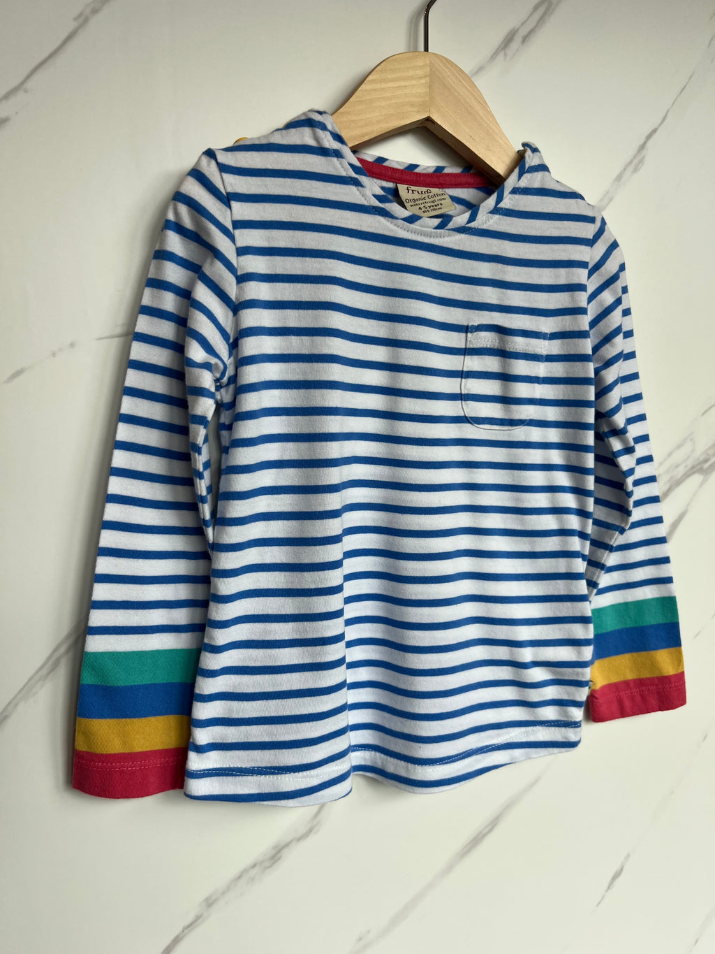 Frugi Blue & White Striped Rainbow Cuff Top Age 4-5 Years