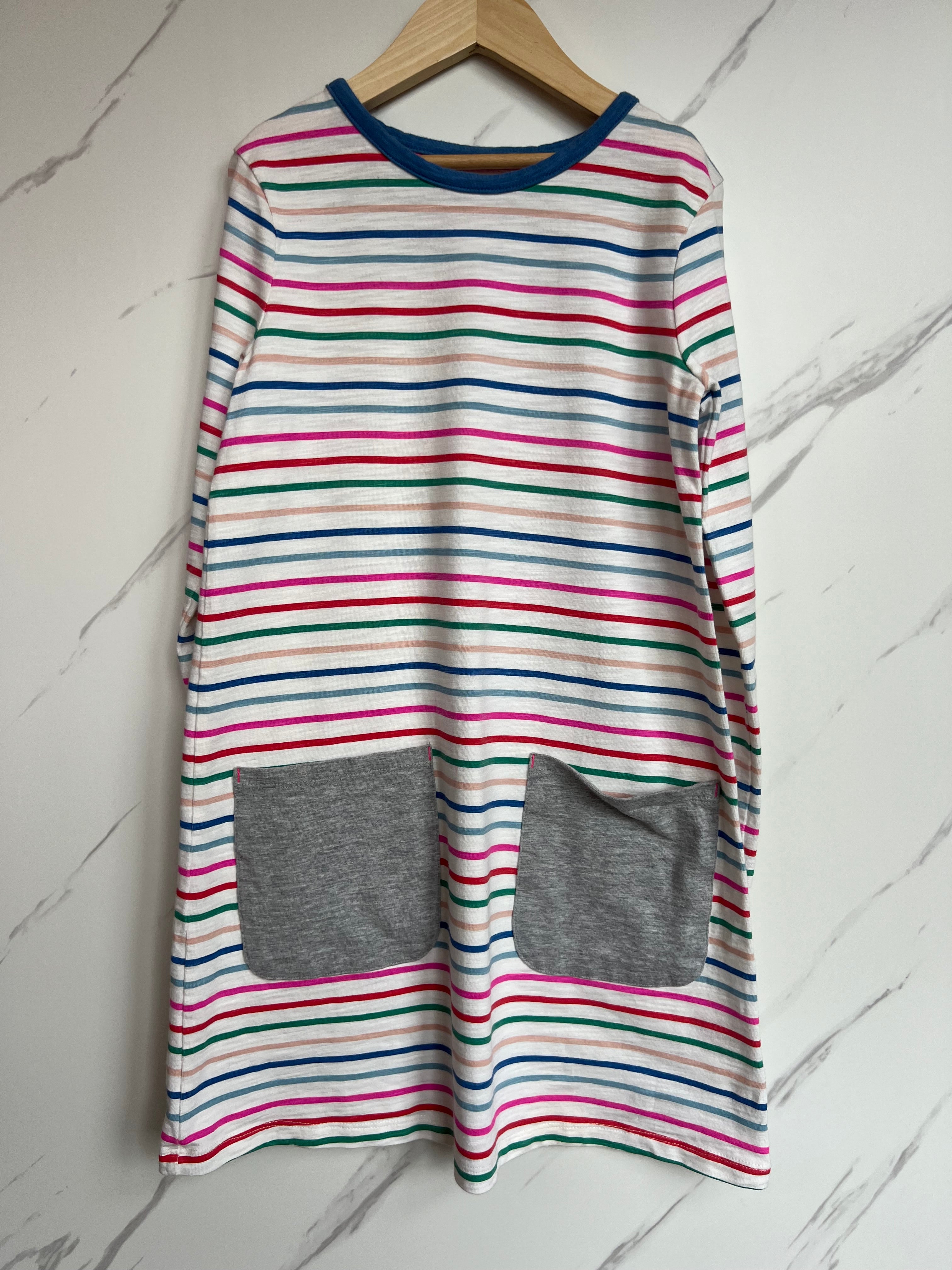 Boden White with Rainbow Stripes Long-Sleeved Dress Age 9-10 Years