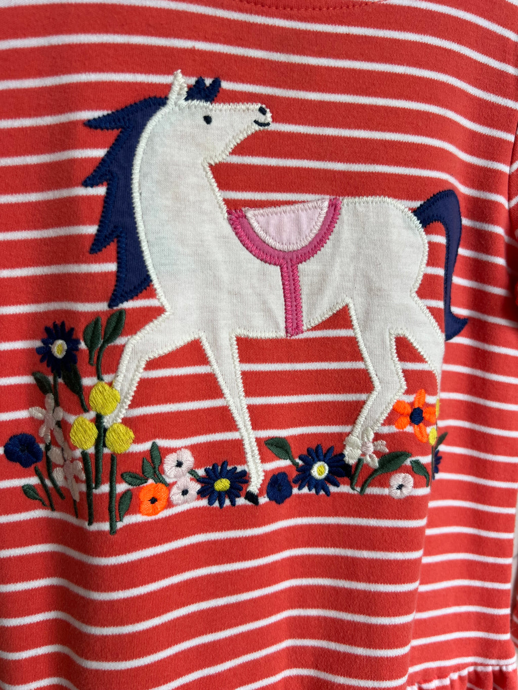Joules Red Striped Horse Dress Age 4 Years