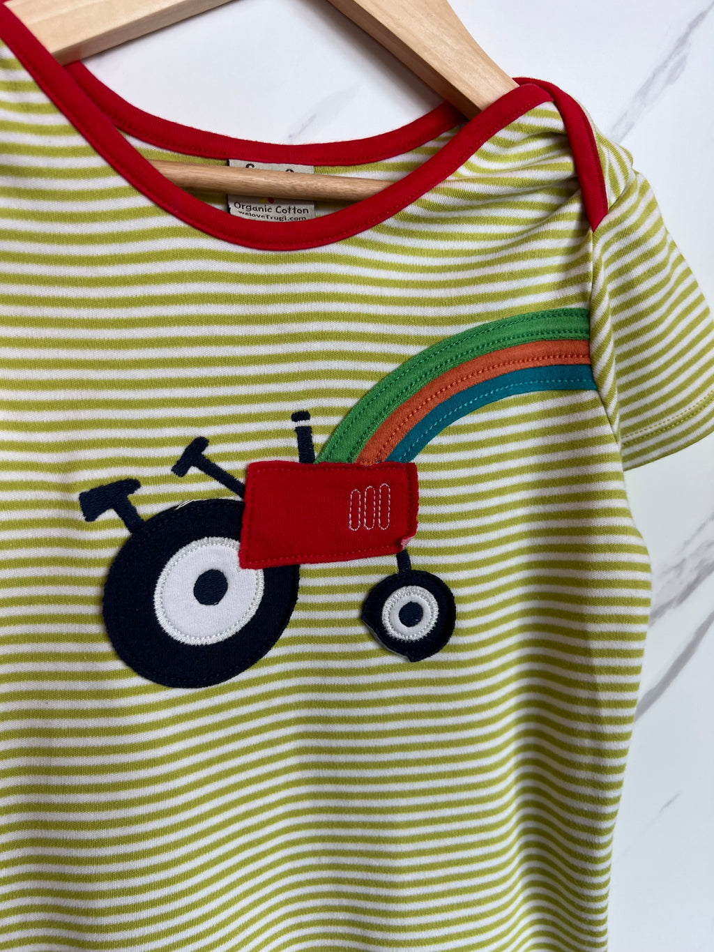 Frugi Green Striped Tractor T-Shirt Age 4-5 Years