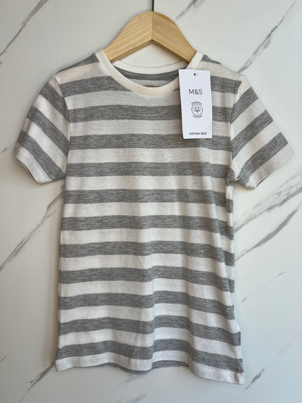 M&S Grey and White Striped T-Shirt Age