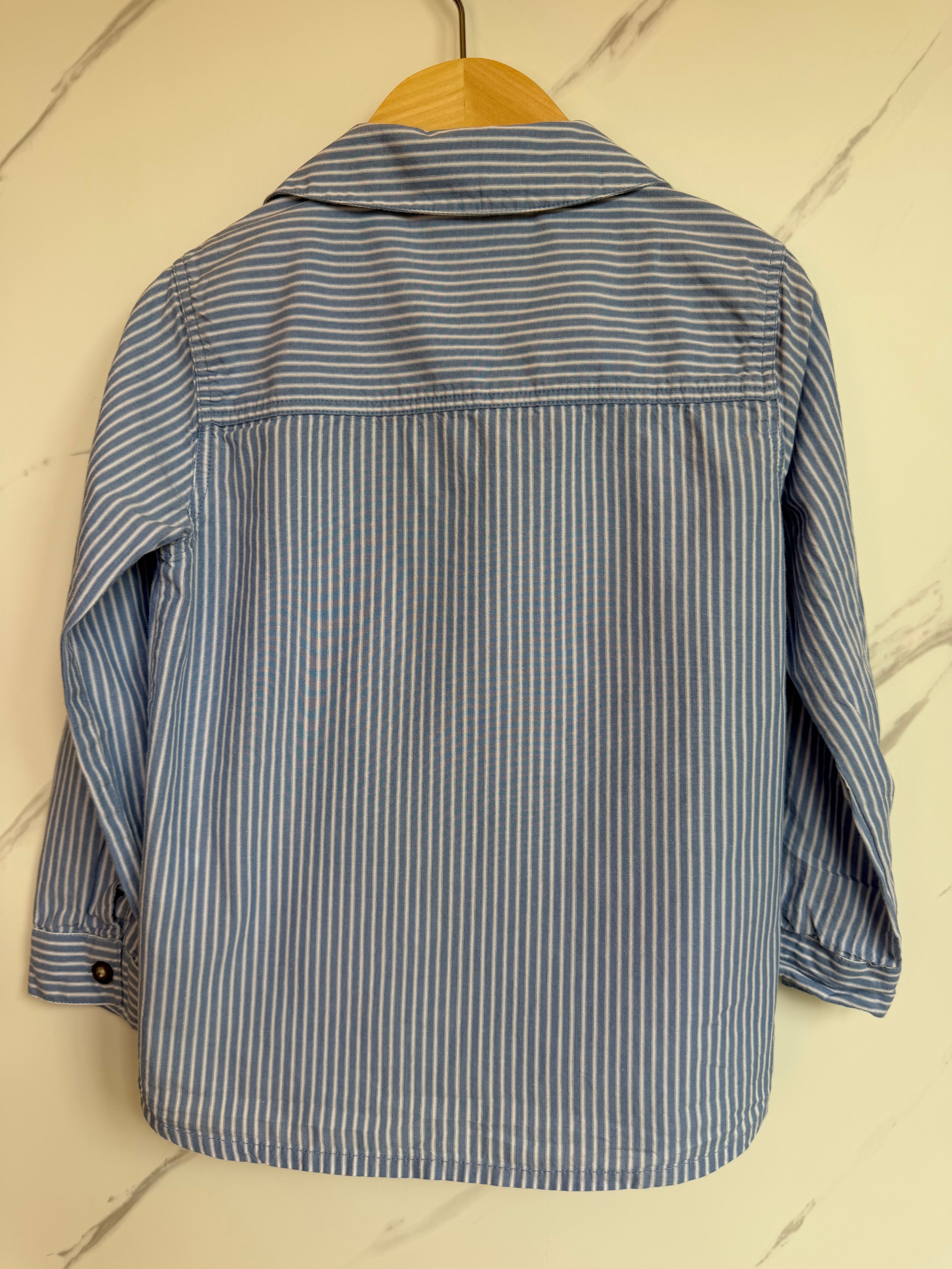 JoJo Maman Bebe Blue & White Striped Shirt Age 4-5 Years