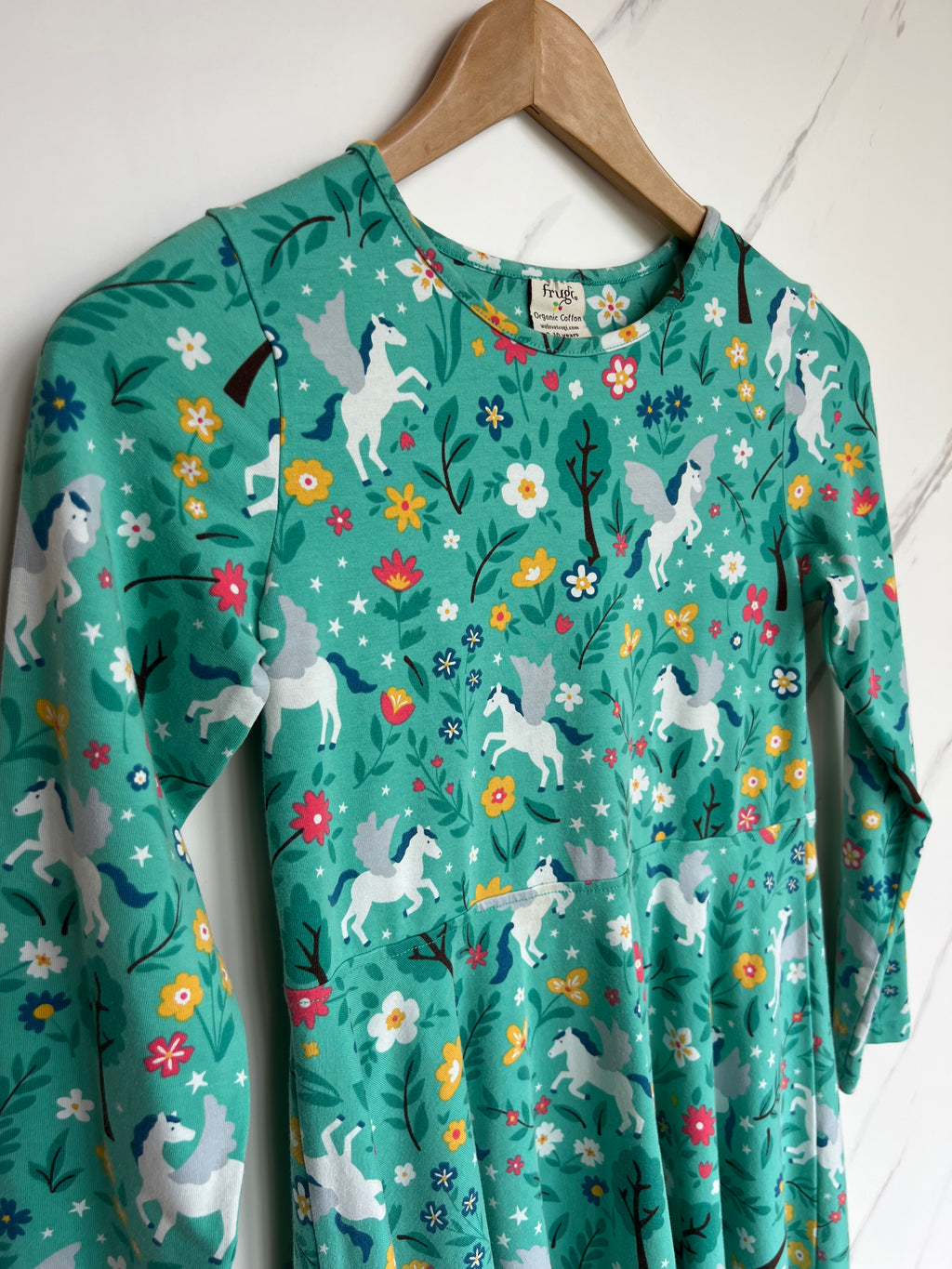 Frugi Green Horse Skater Dress Age 9-10 Years